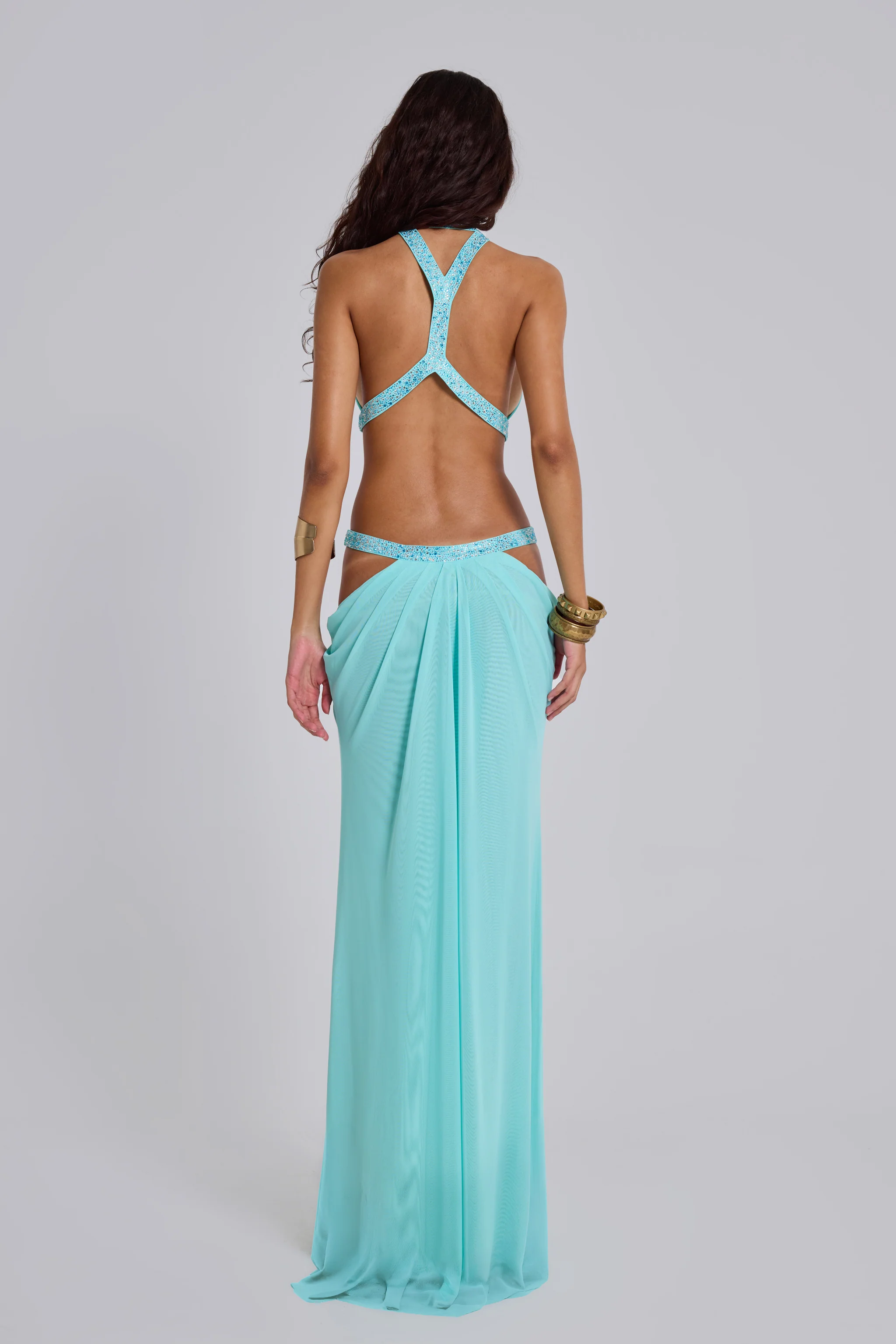 6AM Cut Out Maxi Dress in Turquoise - Image 2