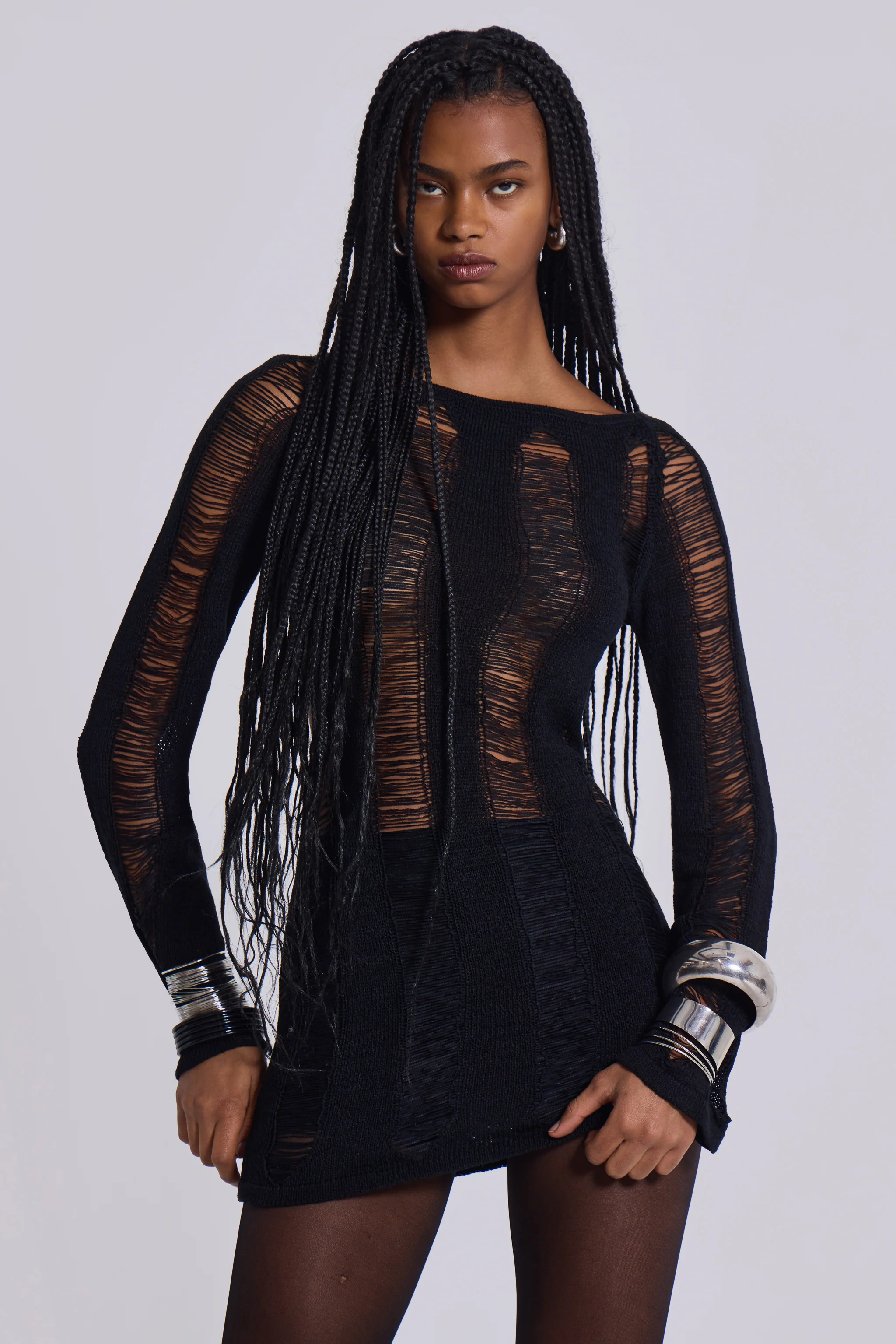 Black Umbra Shredded Mini Dress - Image 2