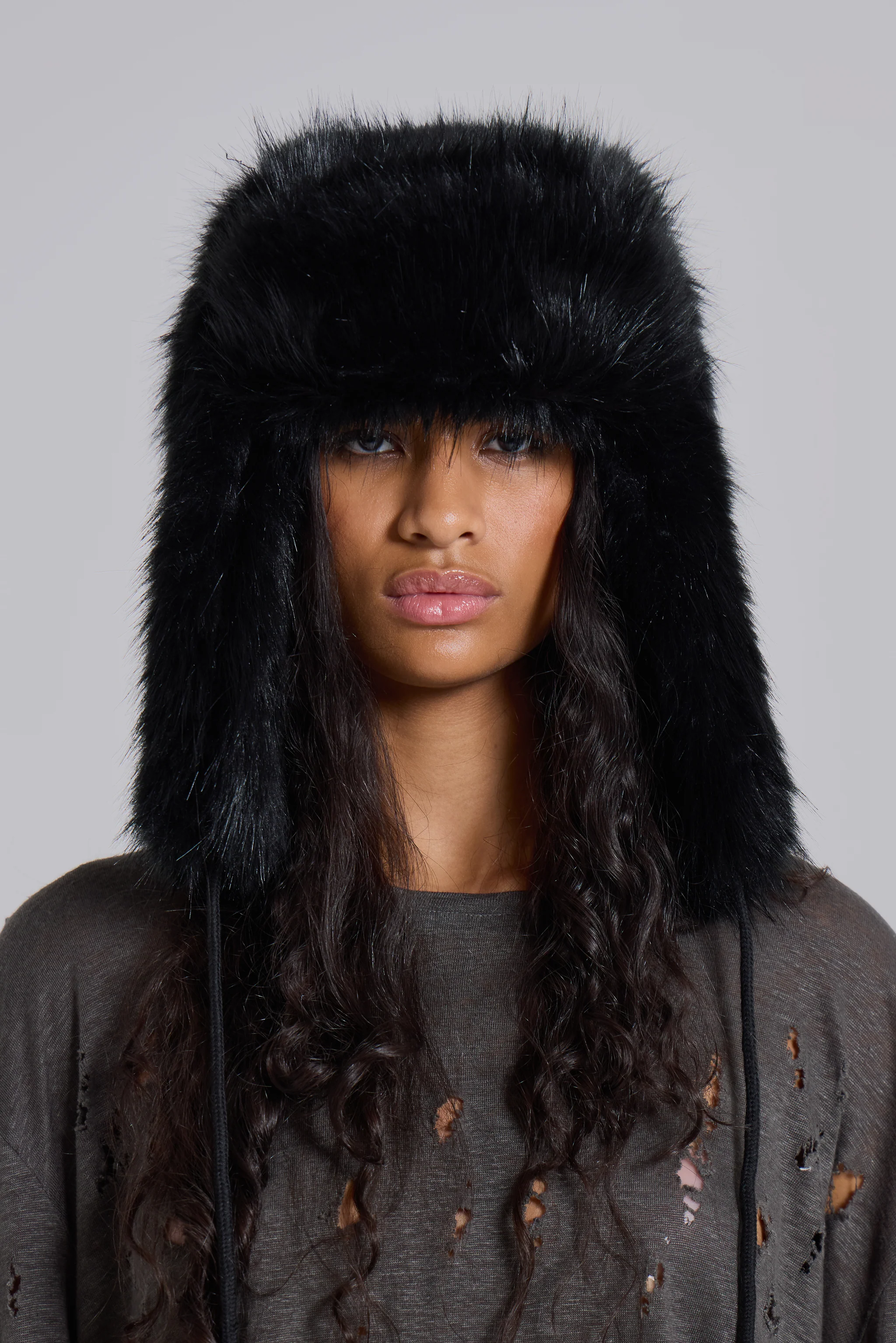 Black Faux Fur Trapper Hat - Image 2