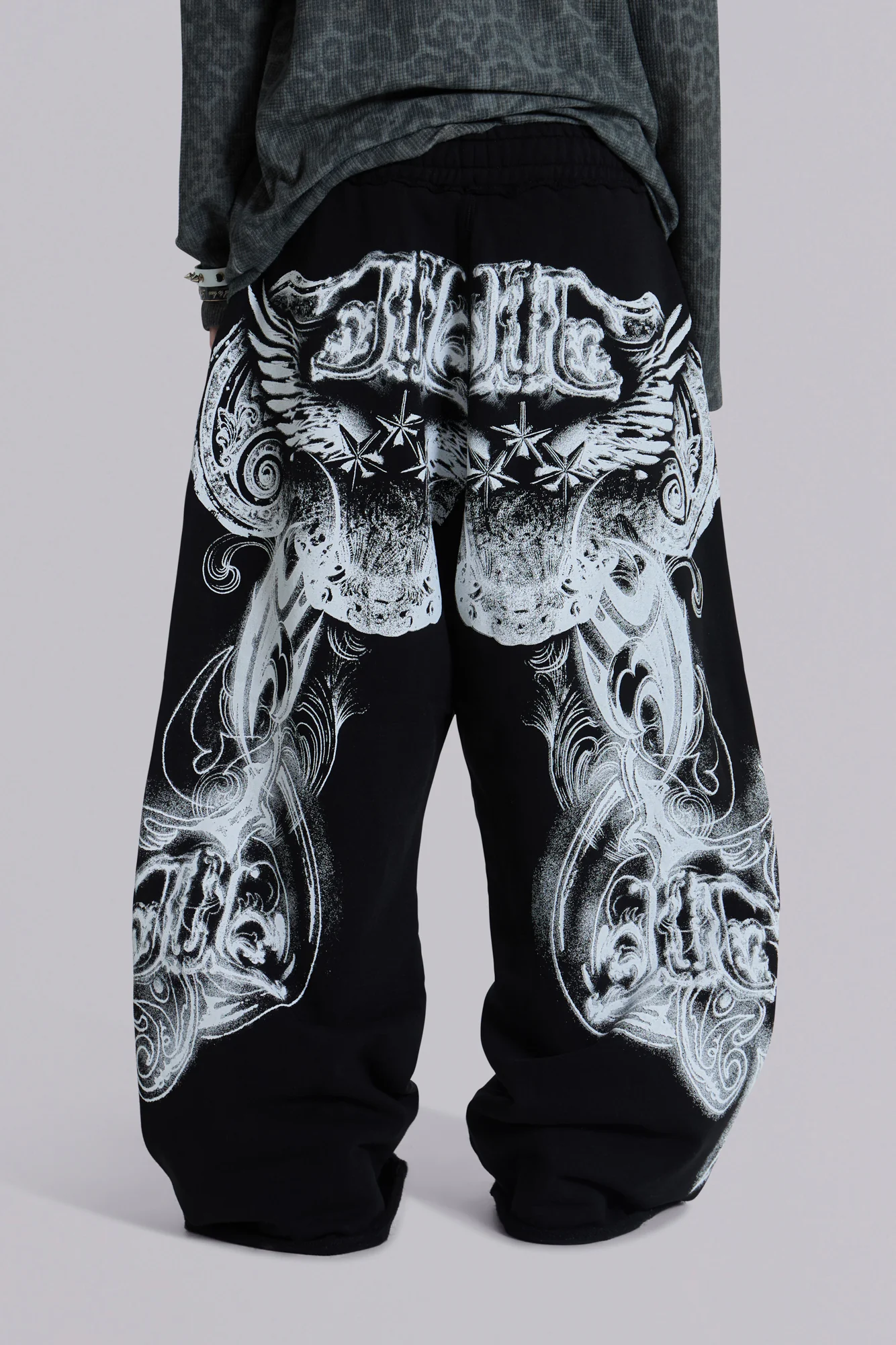 Black Gothic Print Baggy Monster Joggers - Image 3