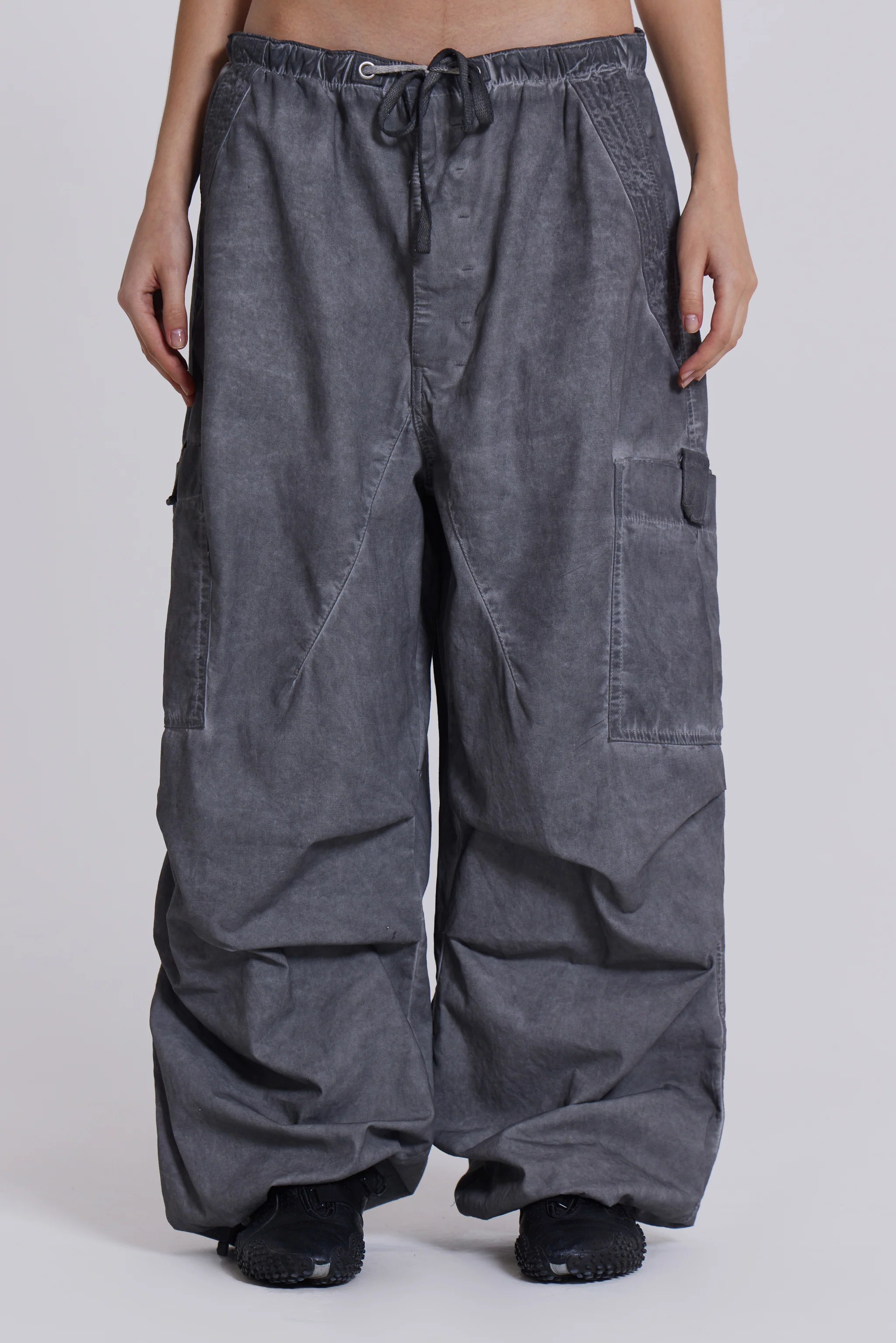Black Oil Wash Parachute Pants - Image 2