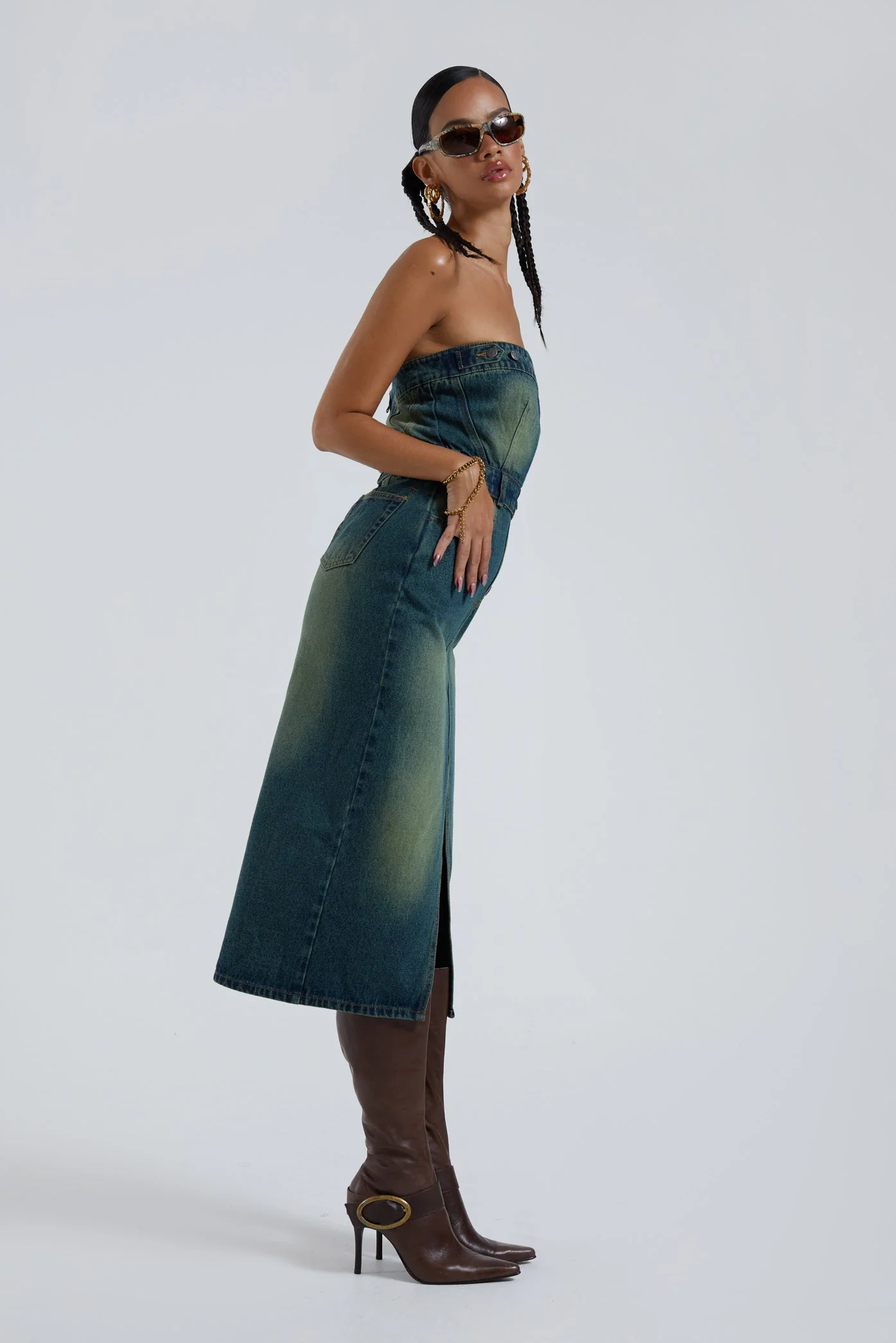 Liberty 2 In 1 Detachable Denim Blue Midi Dress - Image 3