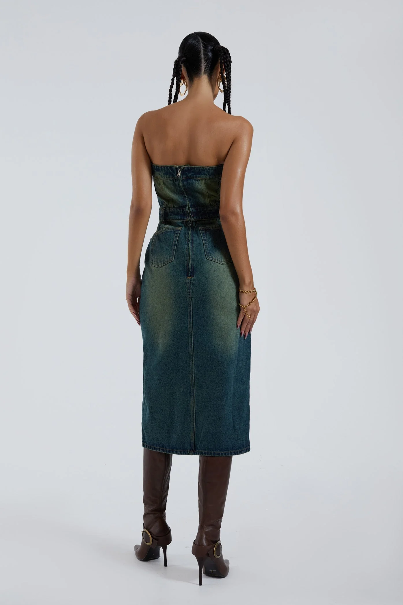 Liberty 2 In 1 Detachable Denim Blue Midi Dress - Image 4