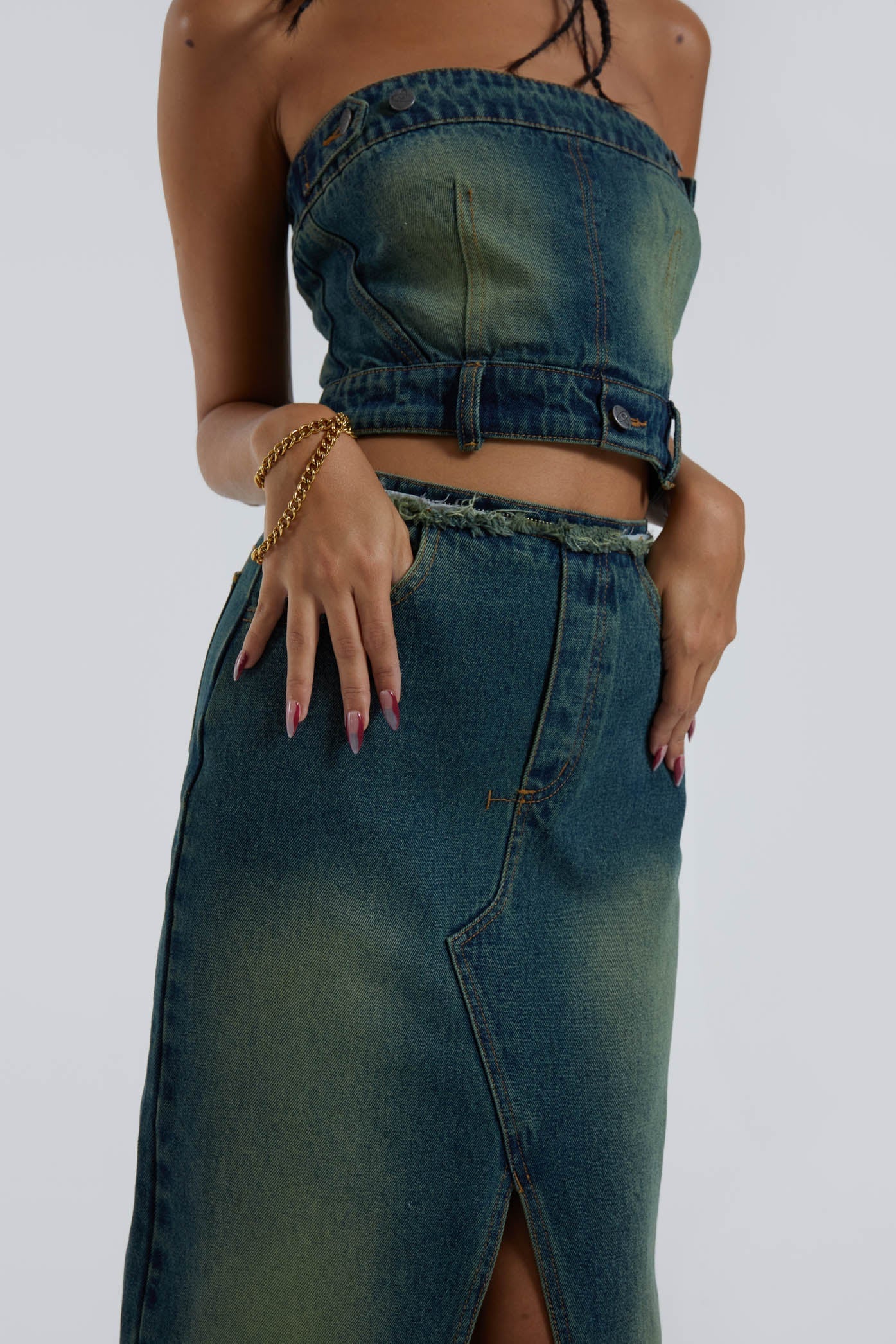 Liberty 2 In 1 Detachable Denim Blue Midi Dress - Image 5