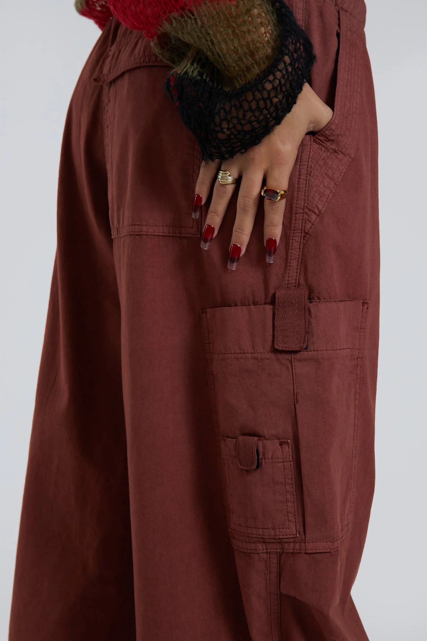 Burgundy Parachute Cargo Pants - Image 5