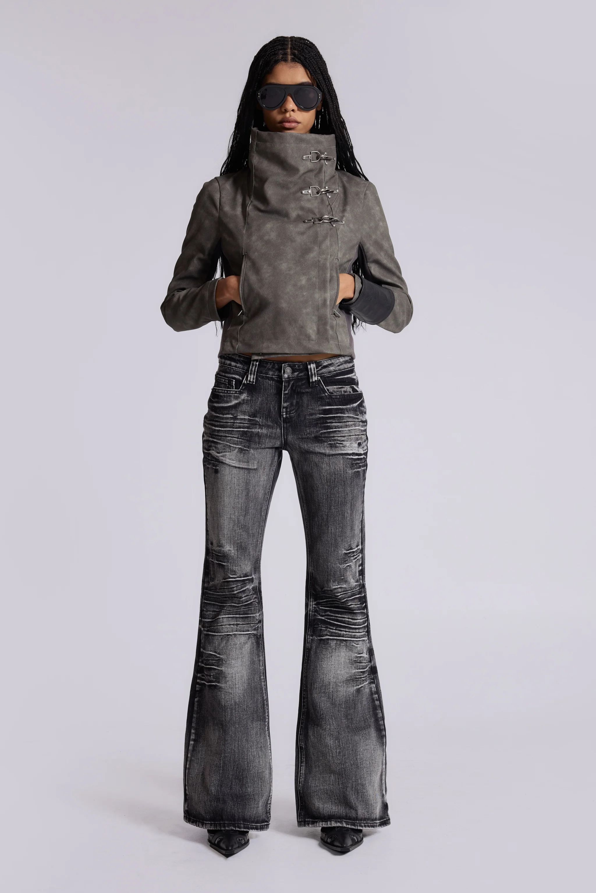 Cera Clasp PU Leather Funnel Jacket - Image 5