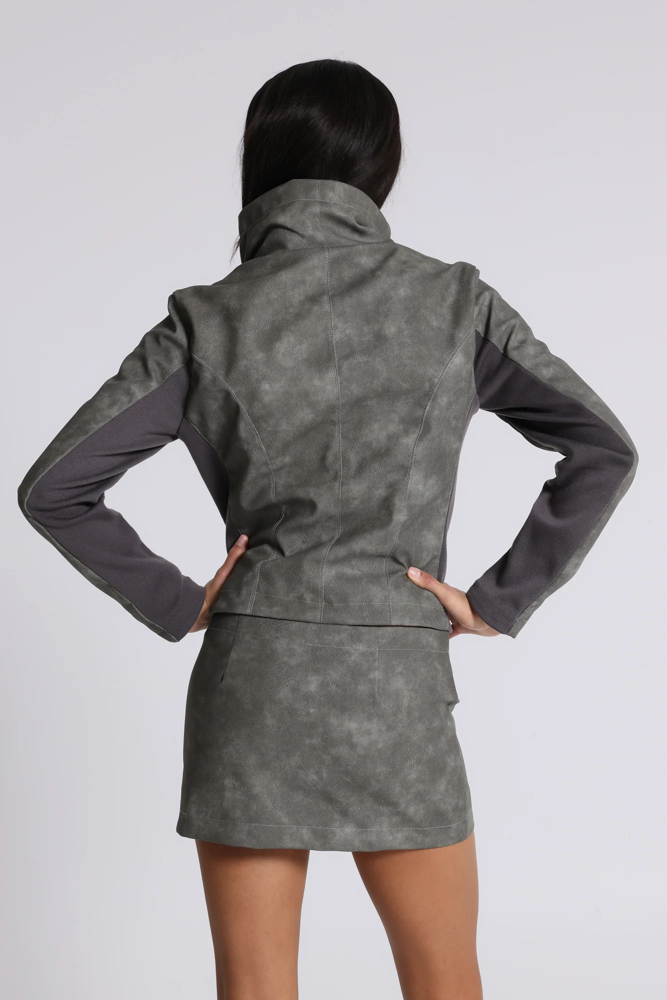 Cera Clasp PU Leather Funnel Jacket - Image 7