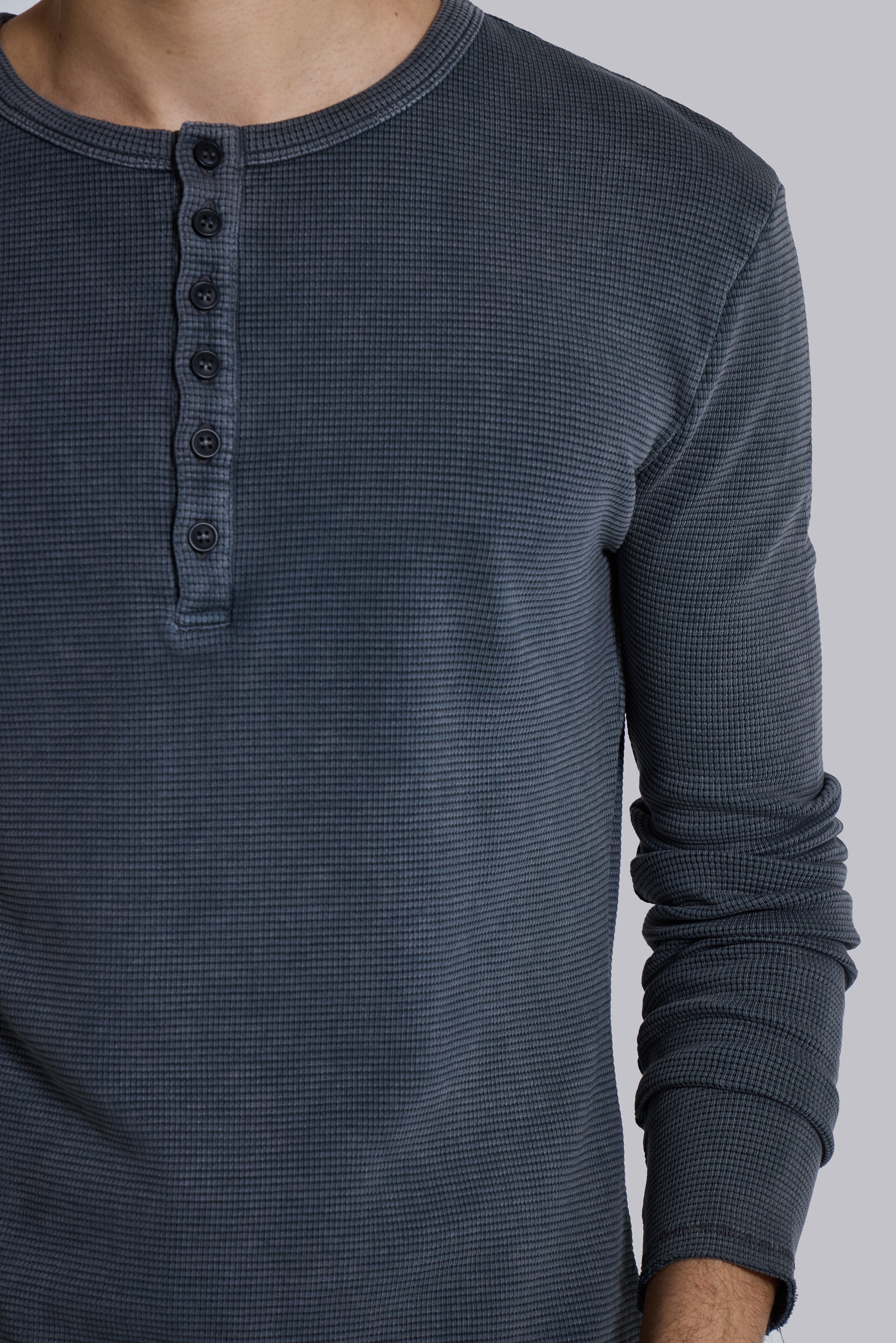 Charcoal Waffle Henley Top - Image 4