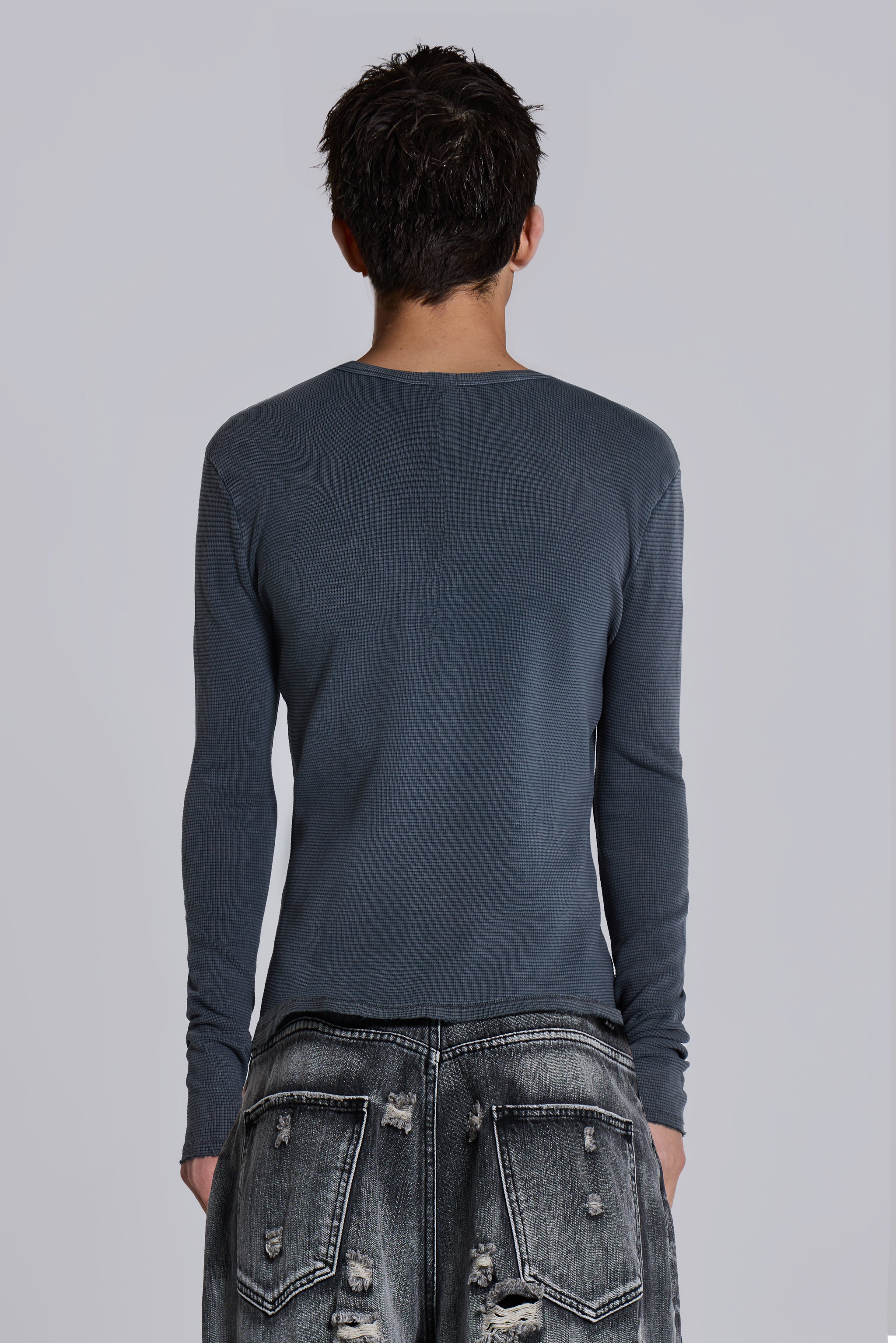 Charcoal Waffle Henley Top - Image 5
