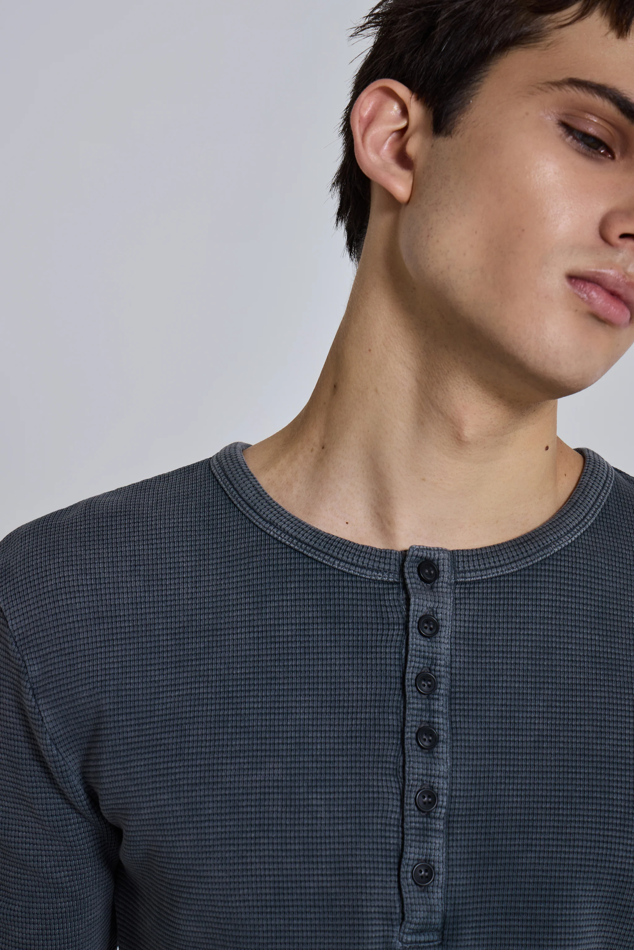 Charcoal Waffle Henley Top - Image 7