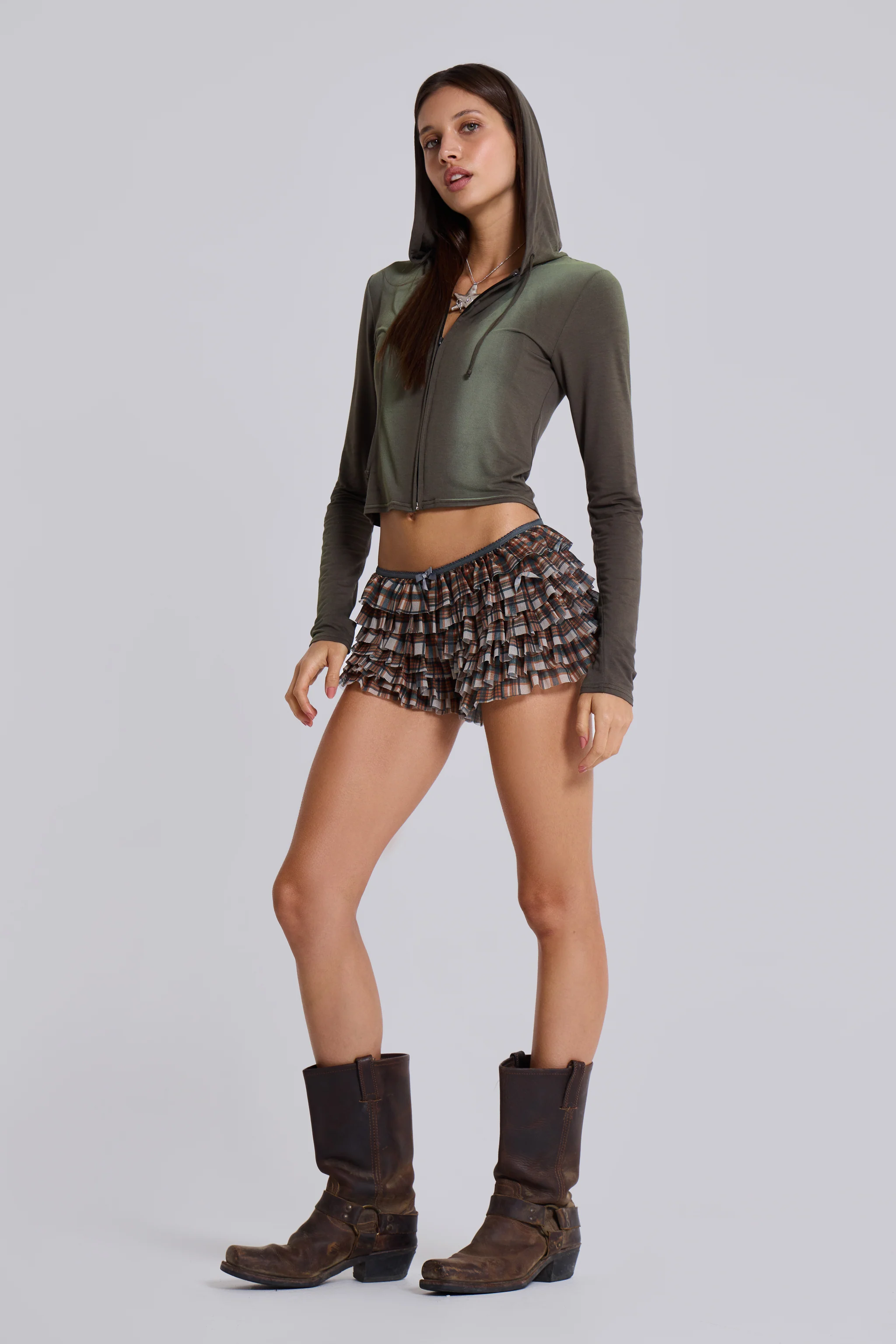 Brown Checked In Rhea Mesh Bloomer Shorts - Image 5