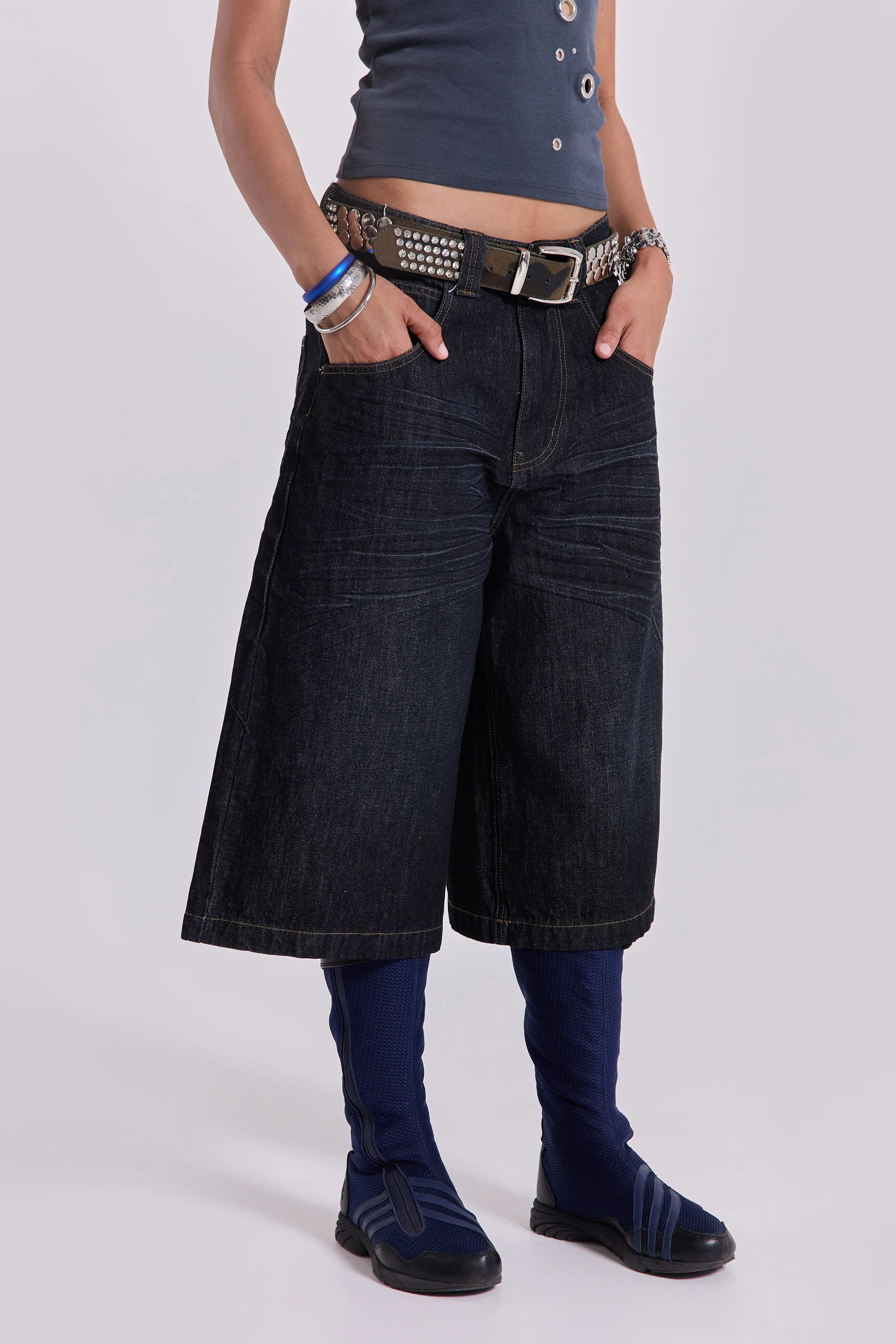 Creased Indigo Colossus Jorts - Image 4