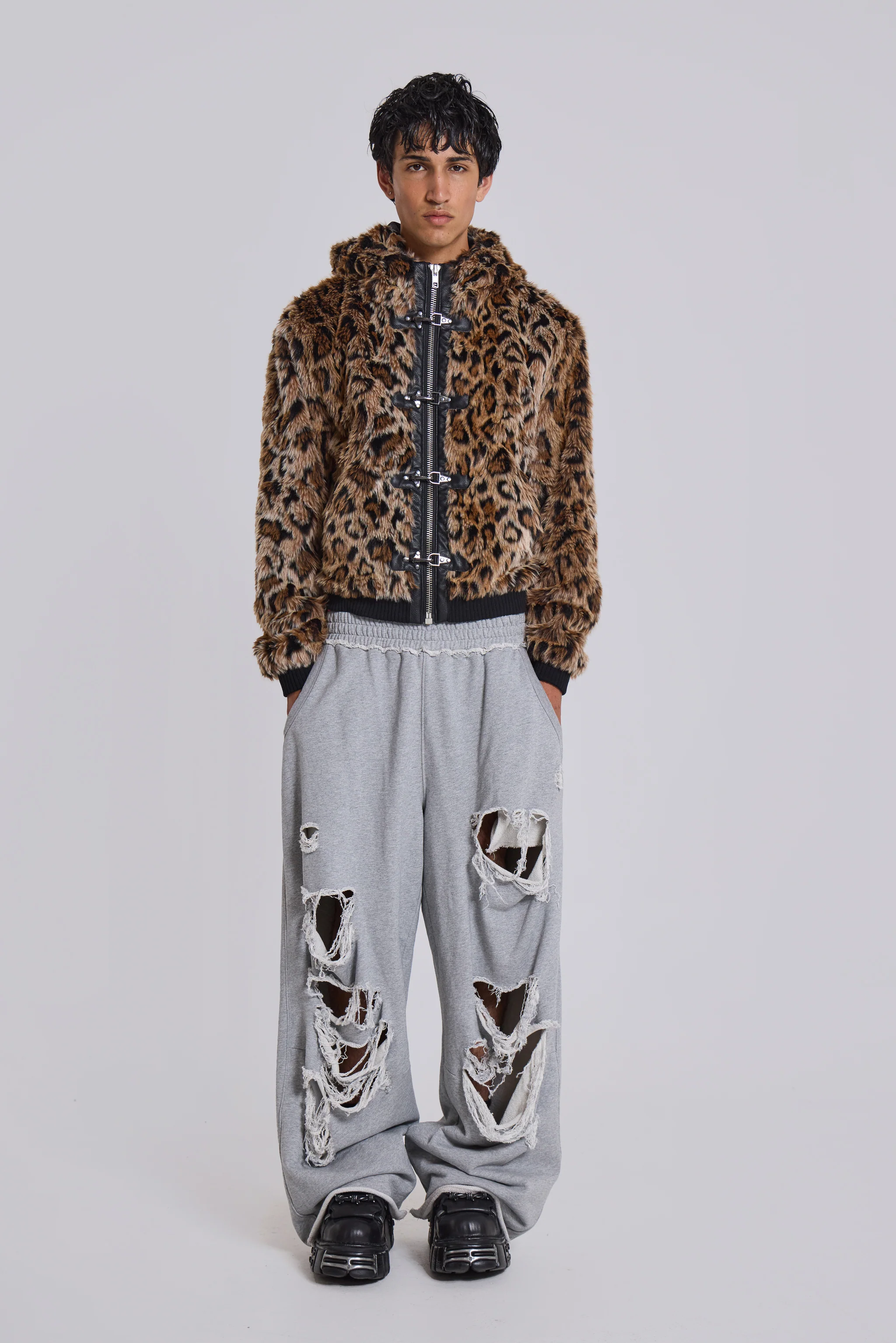 Distressed Grey Marl Baggy Monster Joggers - Image 6