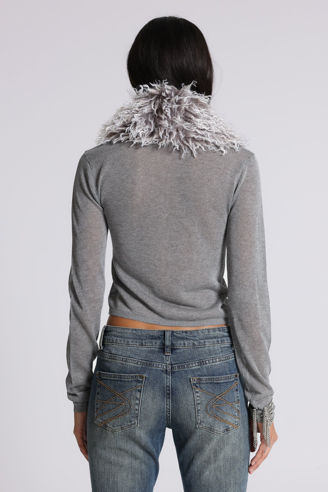 Elune Faux Mongolian Fur Knit Cardigan - Image 3