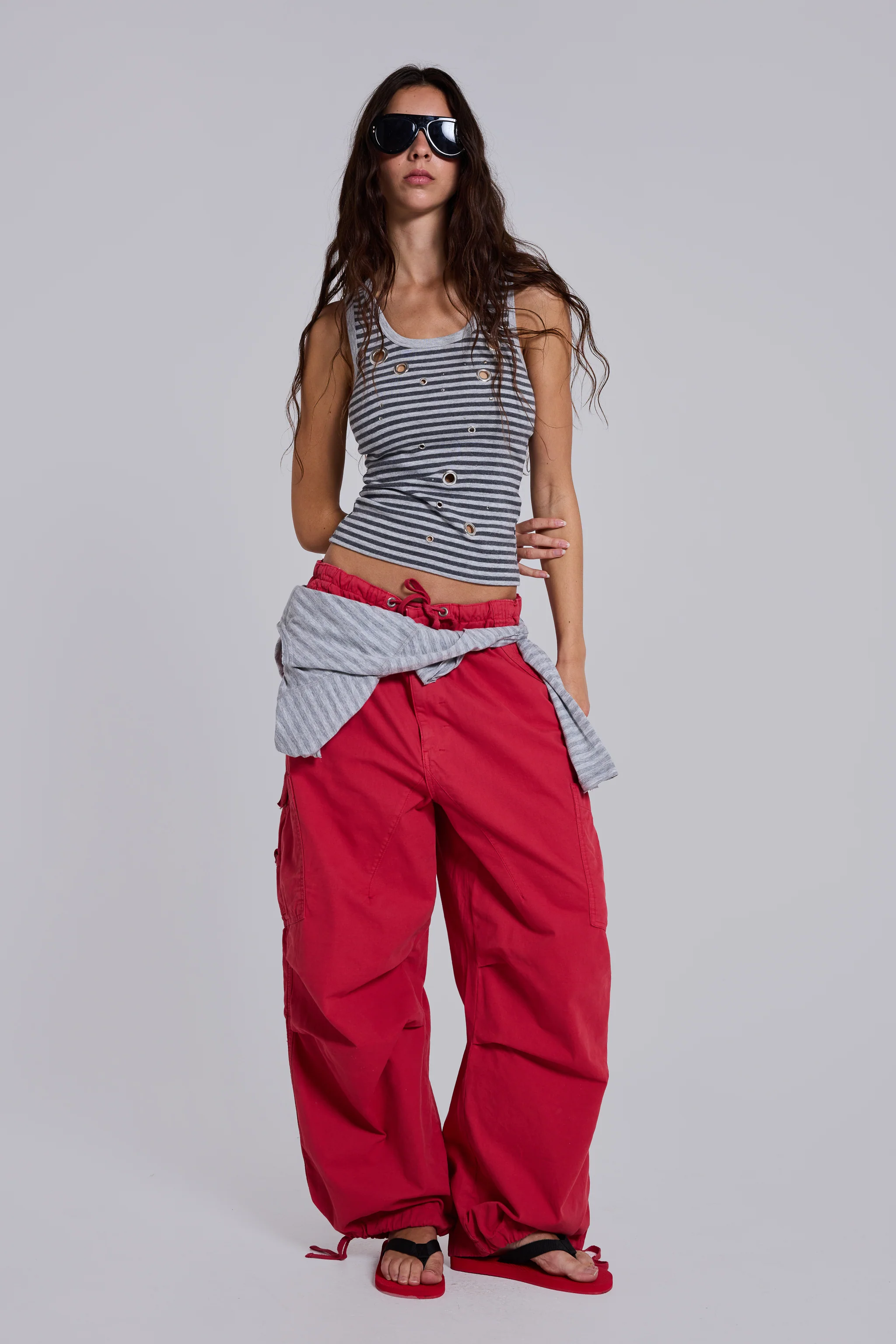 Eye Contact Vest Top With Eyelets in Stripe - Image 5