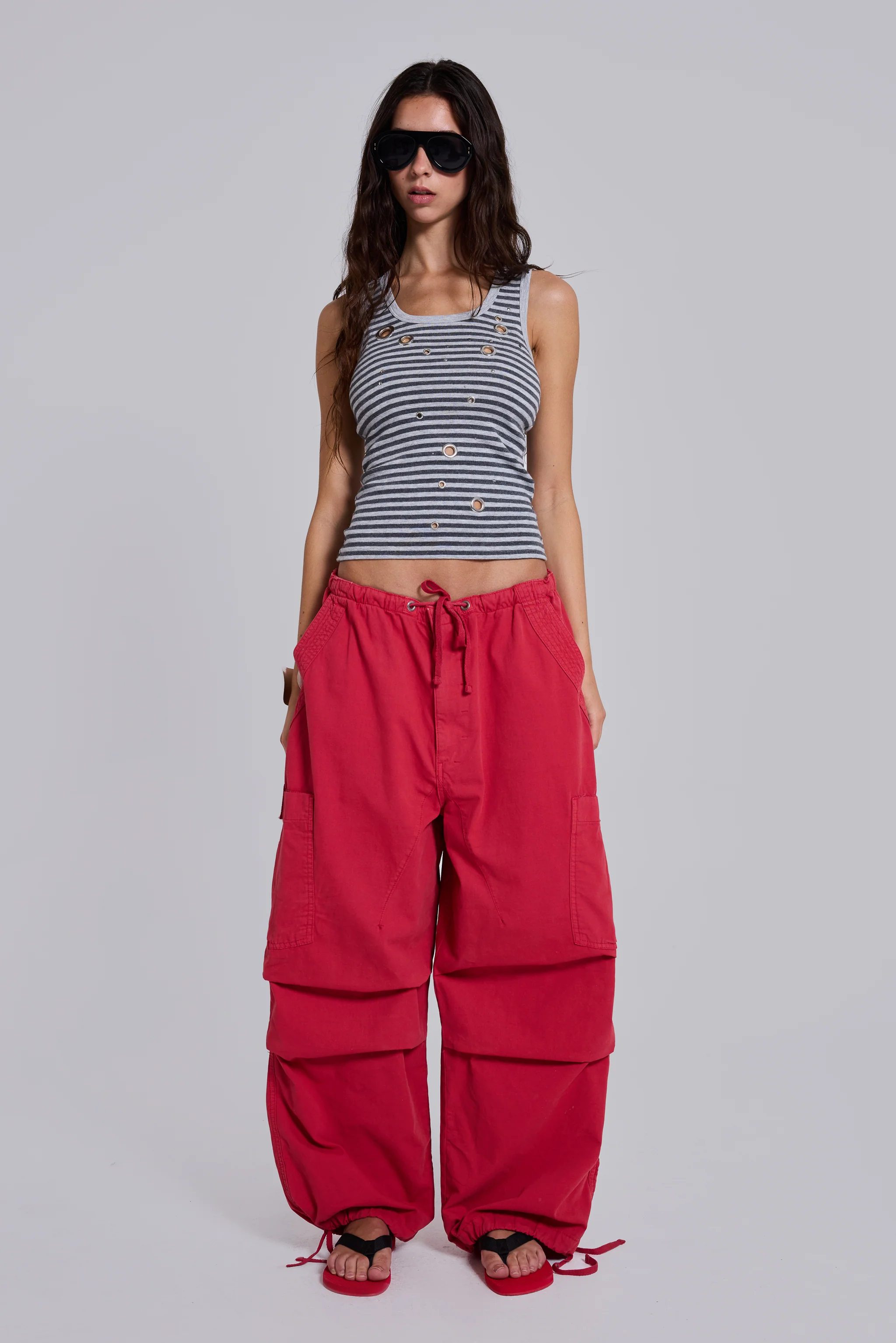 Eye Contact Vest Top With Eyelets in Stripe - Image 8
