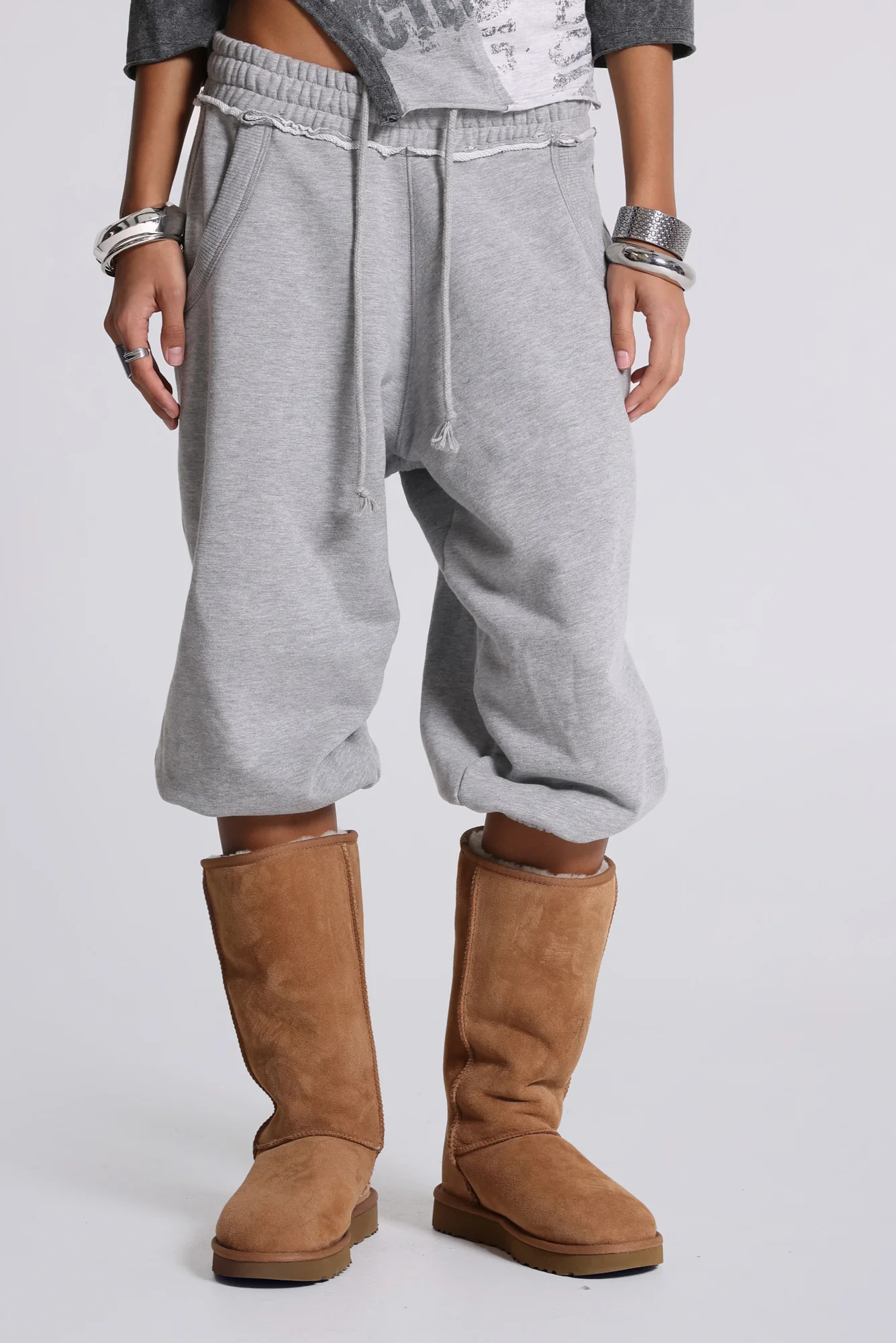 Grey Marl Cropped Monster Joggers - Image 2