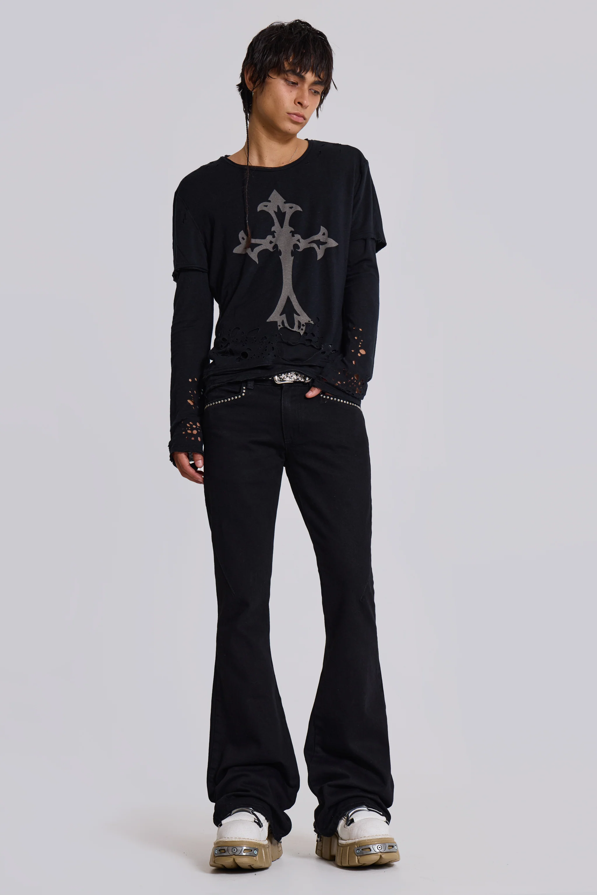 Jet Black Studded Drift Bootcut Jeans - Image 3