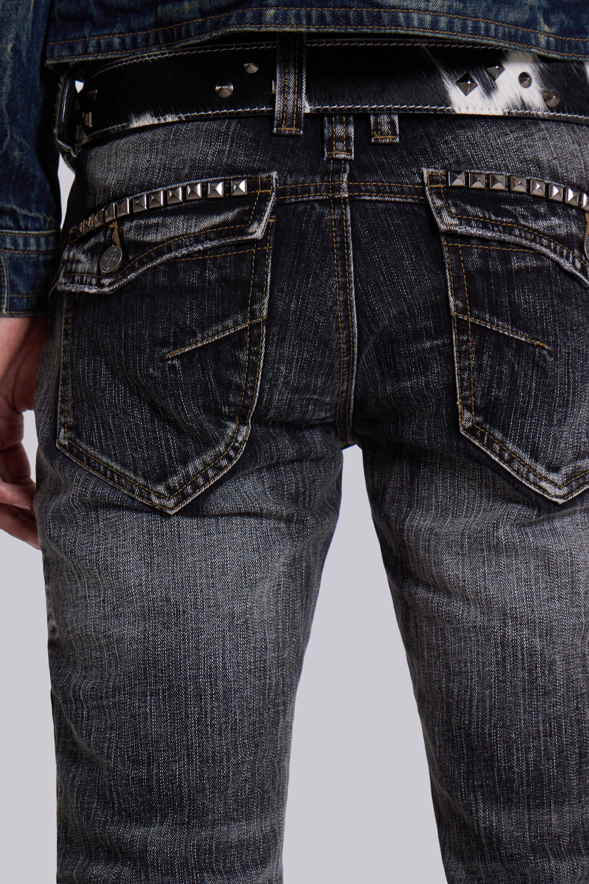 Washed Black Laced Flared Jeans - Image 5