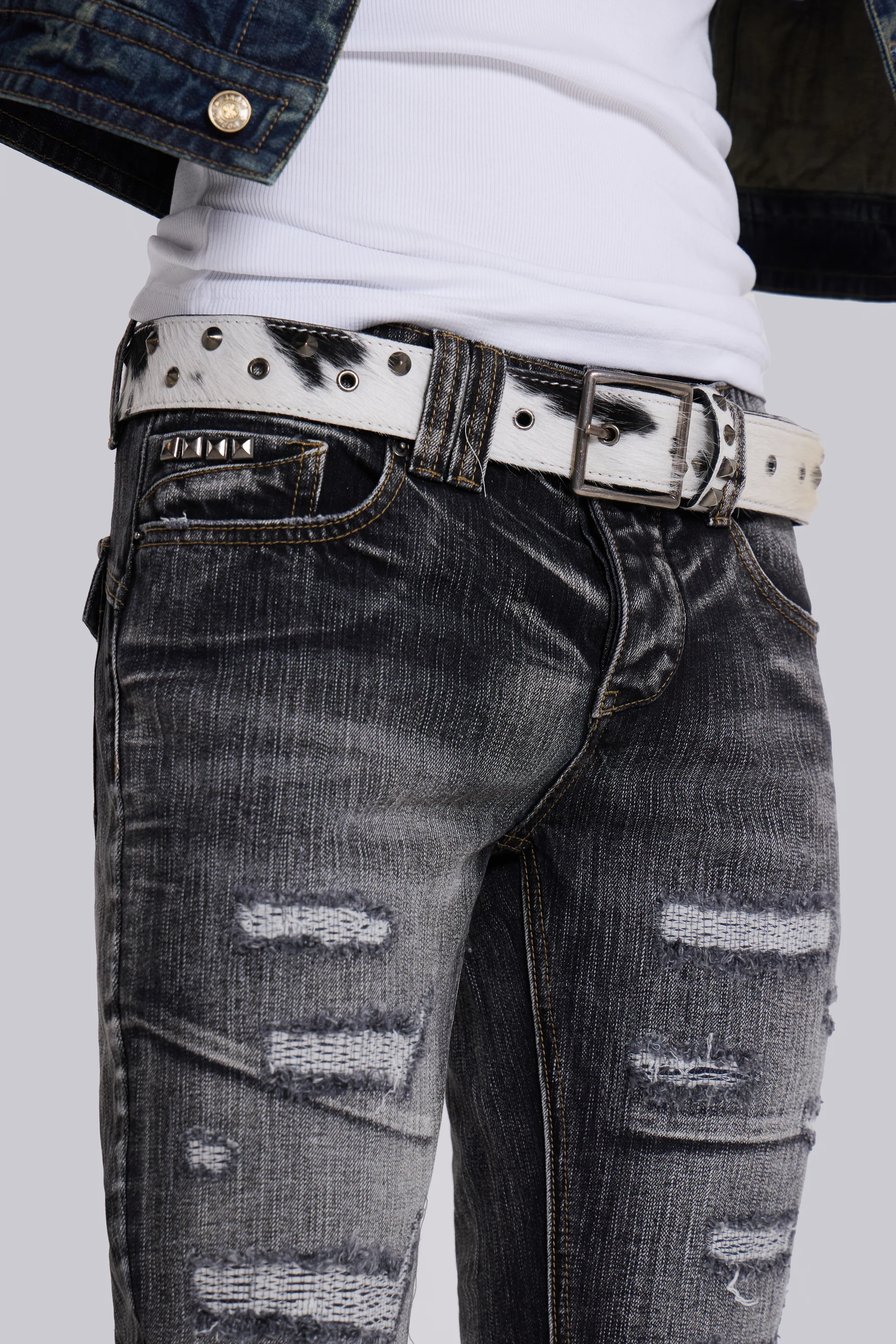 Washed Black Laced Flared Jeans - Image 8