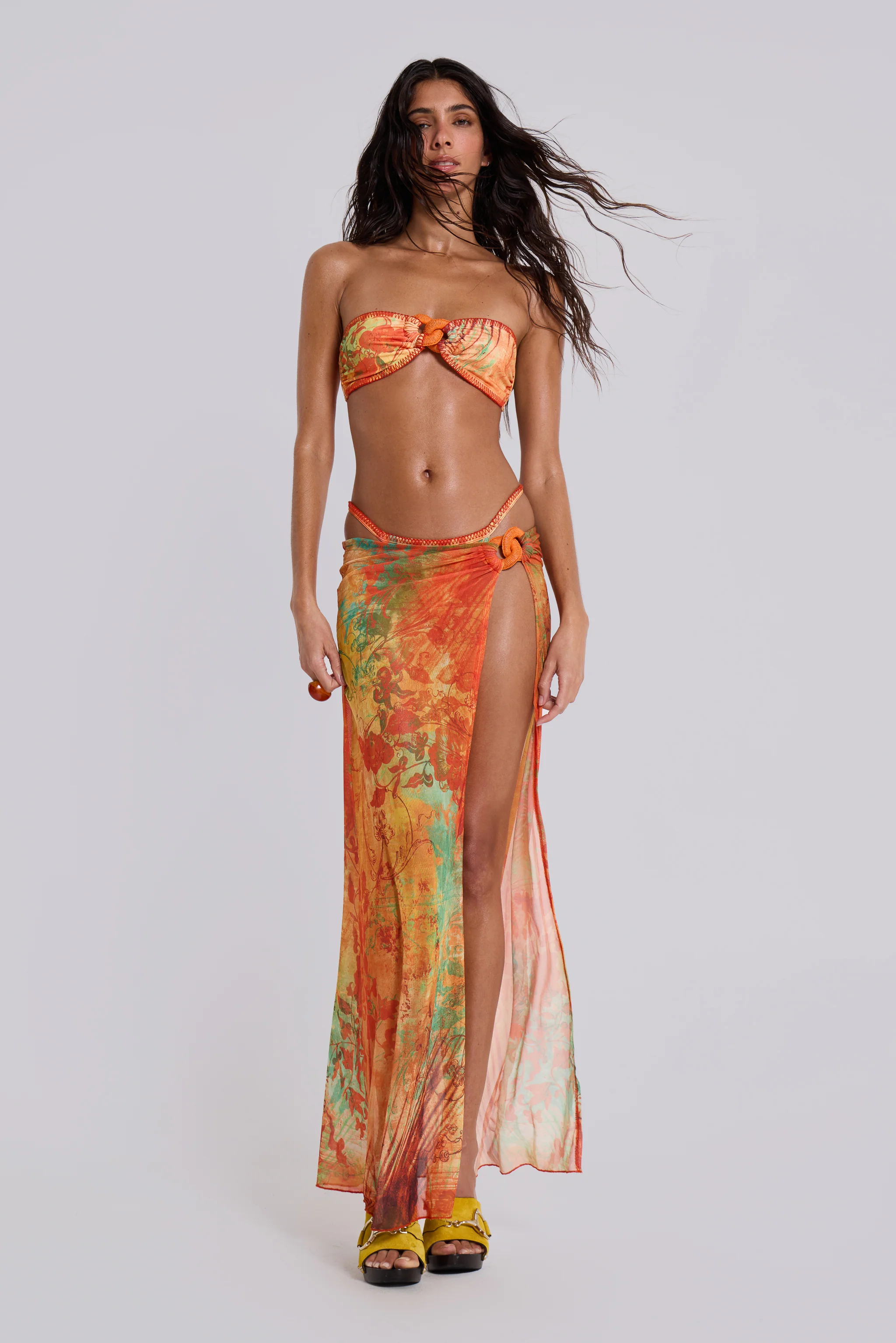 Mari Whipstitch Bandeau Bikini Top With Rattan Trim - Image 7