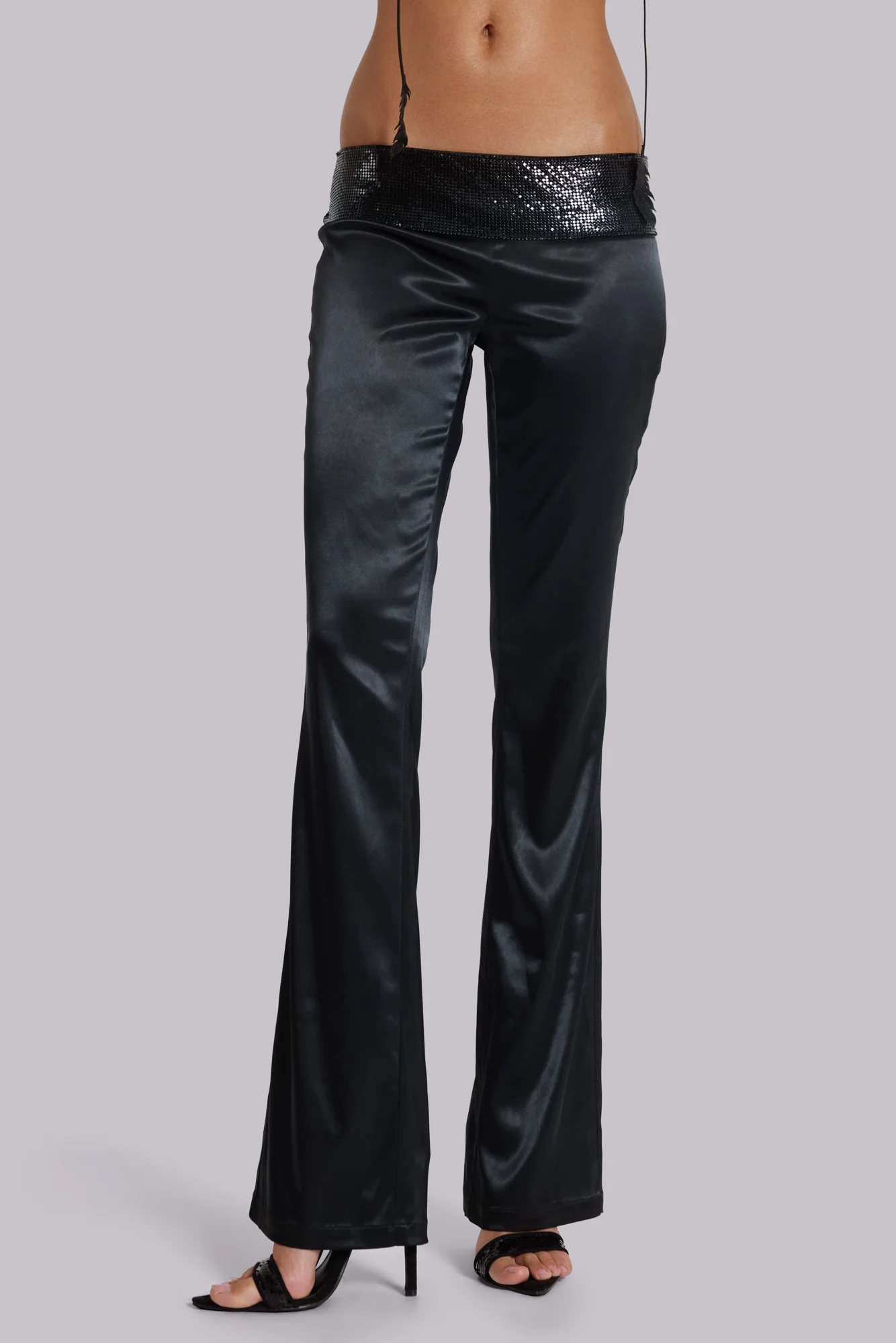 Nivi Chainmail Satin Trousers in Black - Image 3