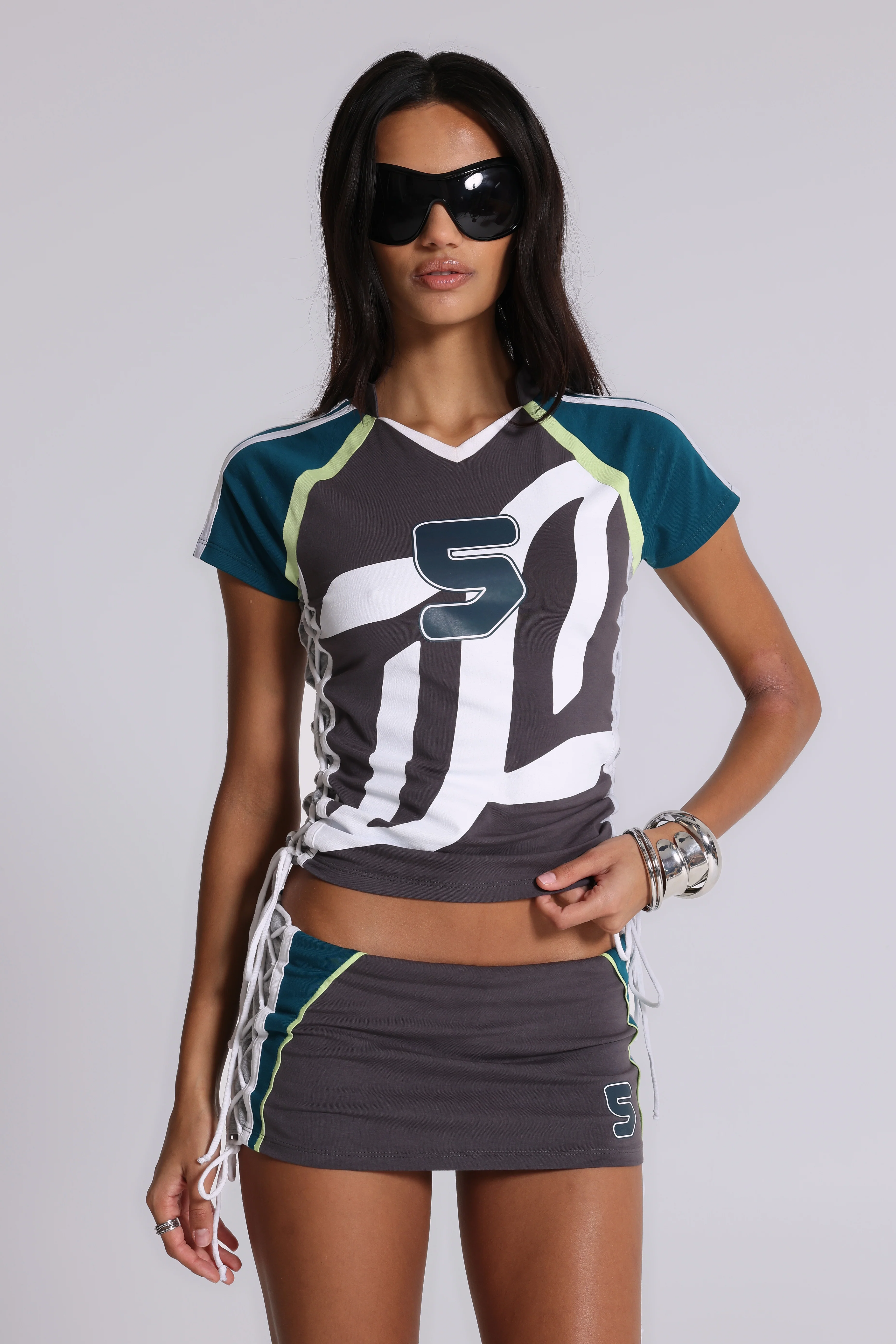 No. 5 Lace Up Football Baby Tee - Image 10