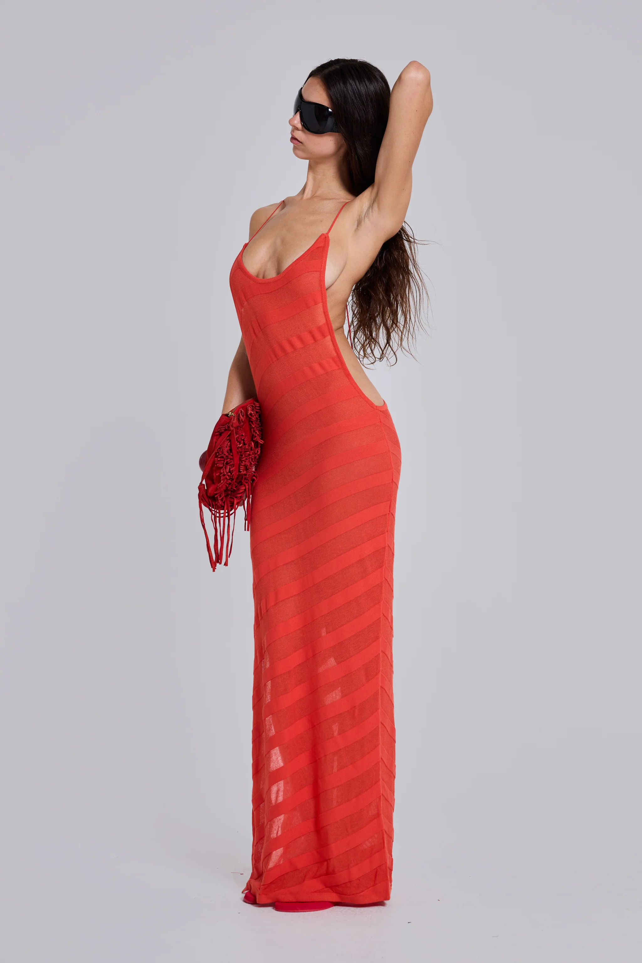 Noir Knit Maxi Dress in Coral - Image 6