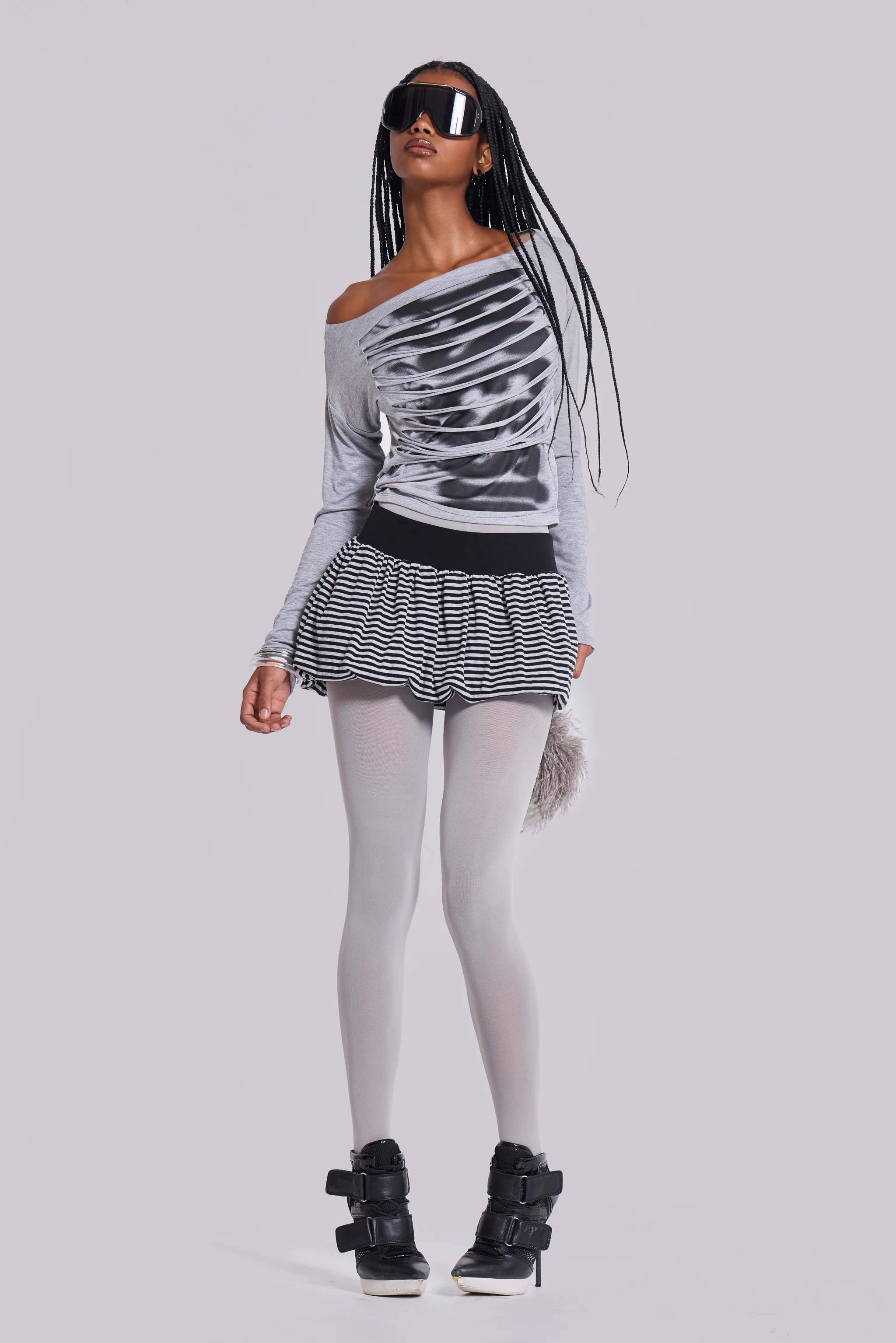 Orla Striped Puffball Mini Skirt - Image 4