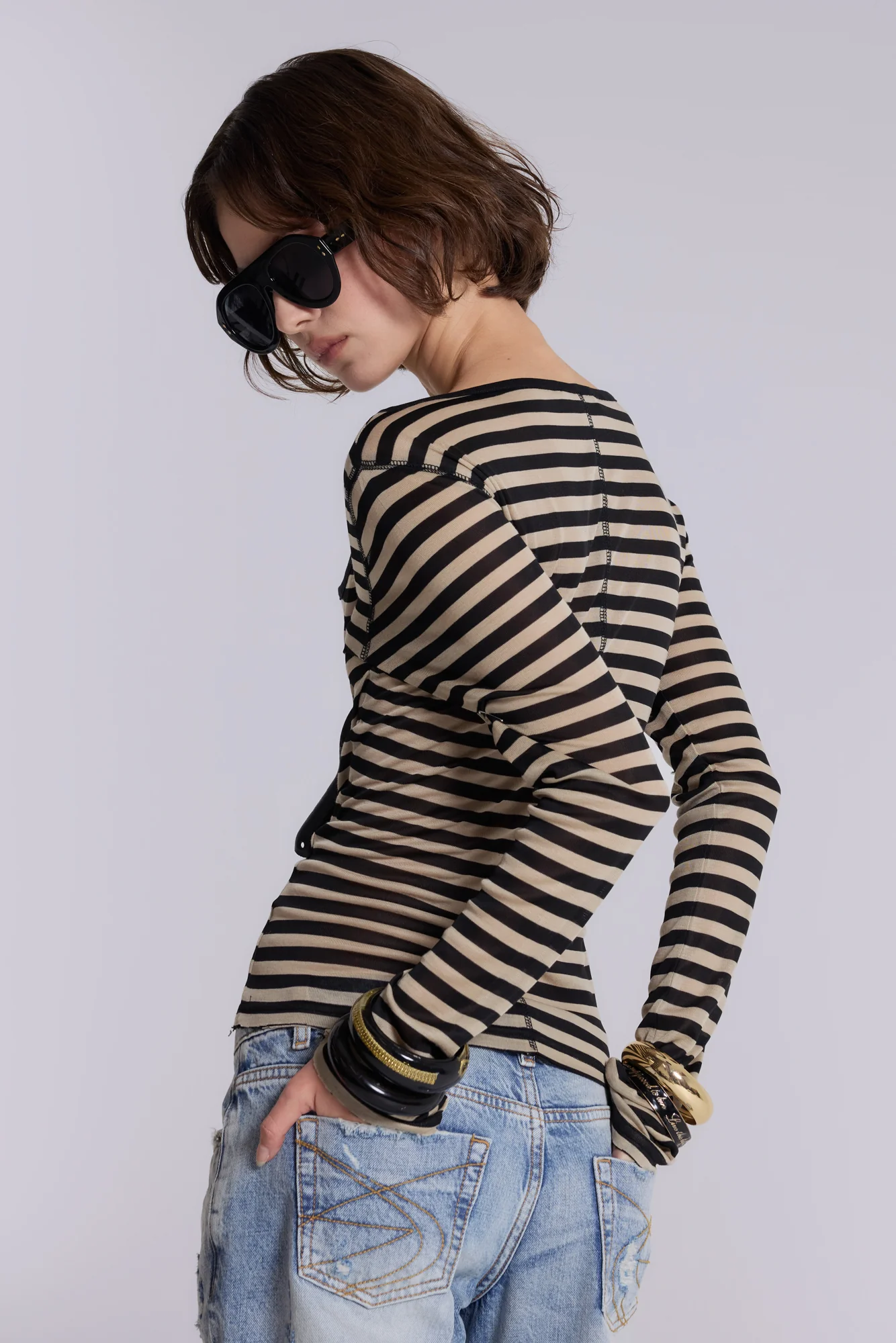 Sheer Henley Top In Stripe - Image 3