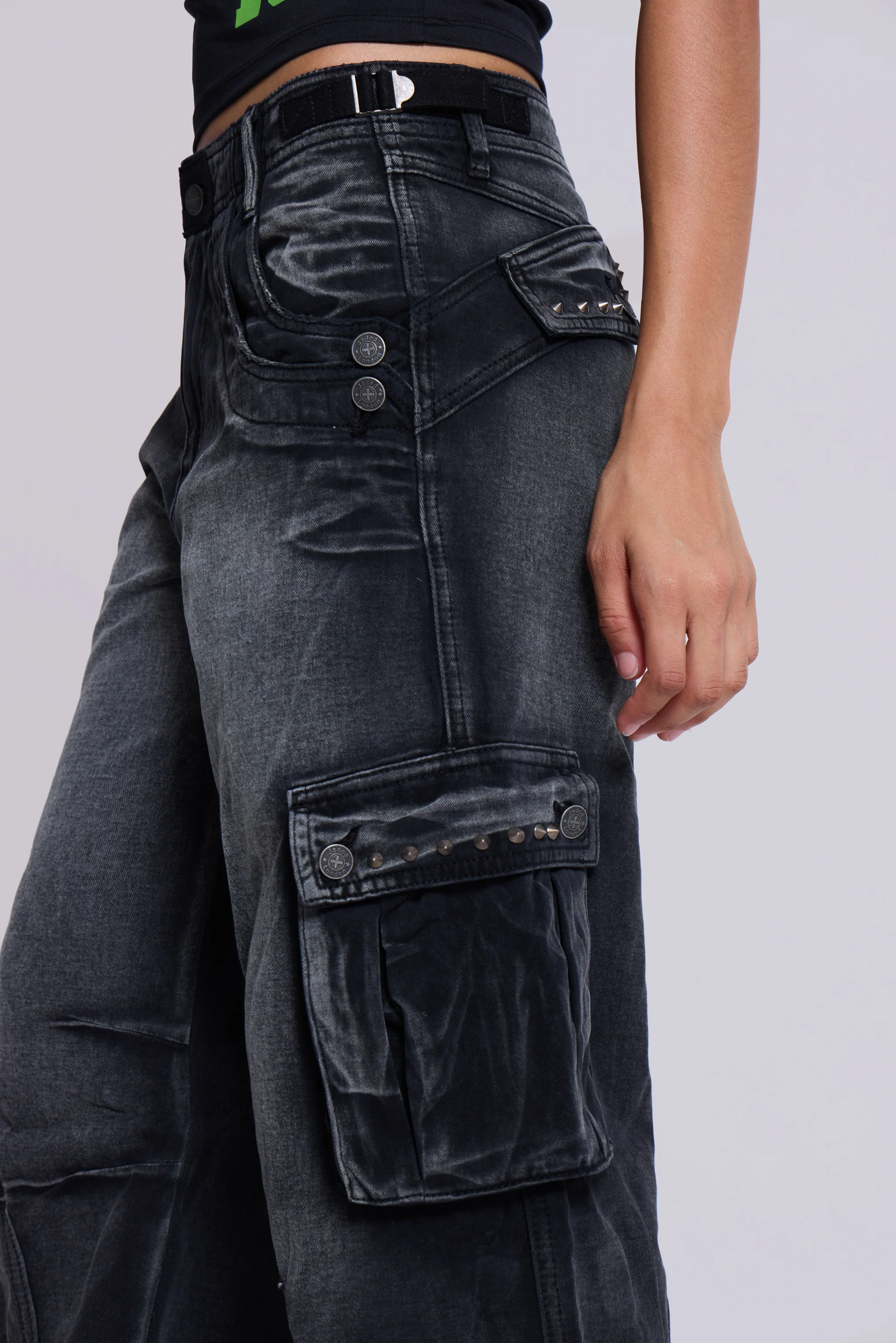 Sun Faded Black Trooper Cargo Pants - Image 4
