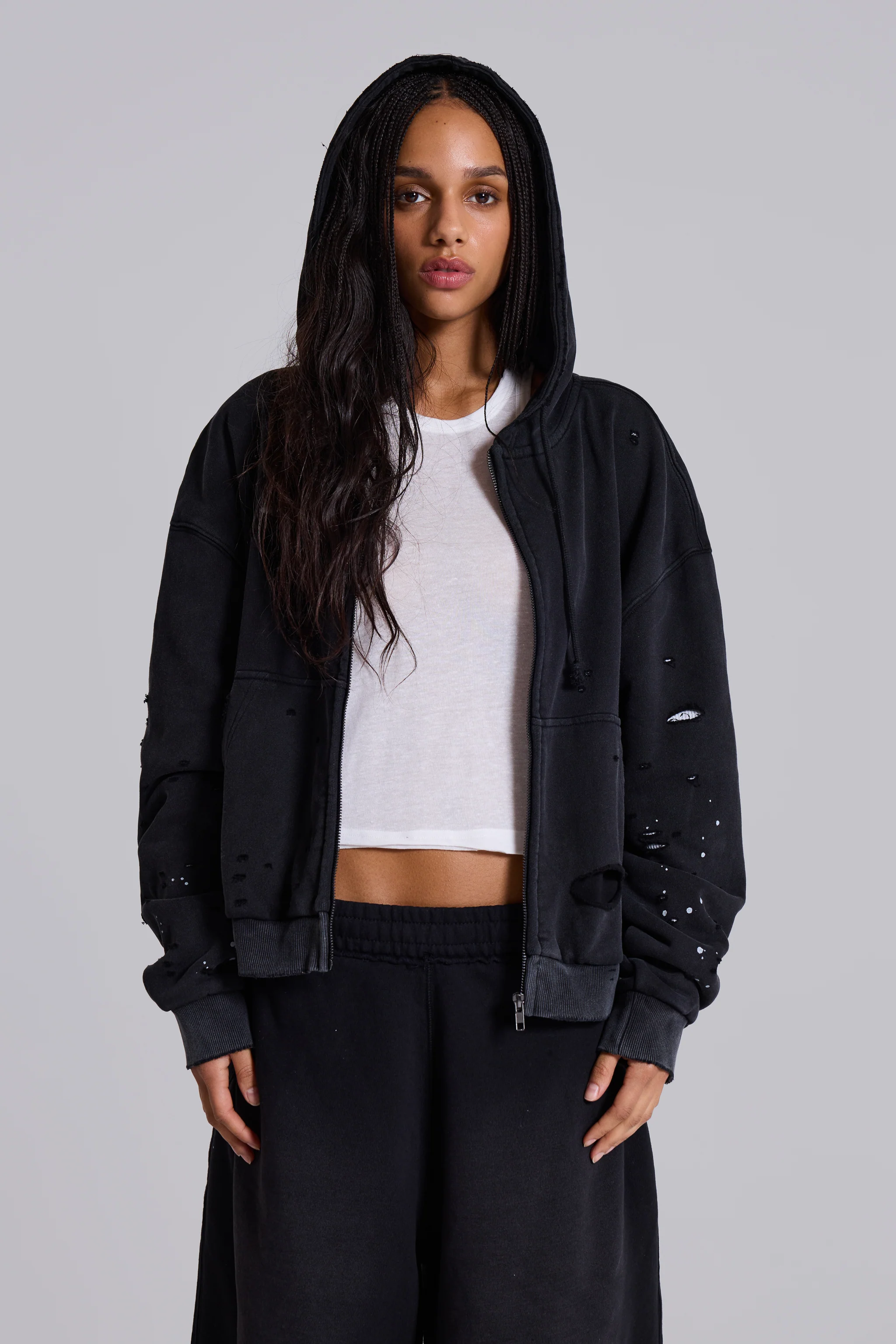 Sun Faded Waffle Lined Zip Hoodie