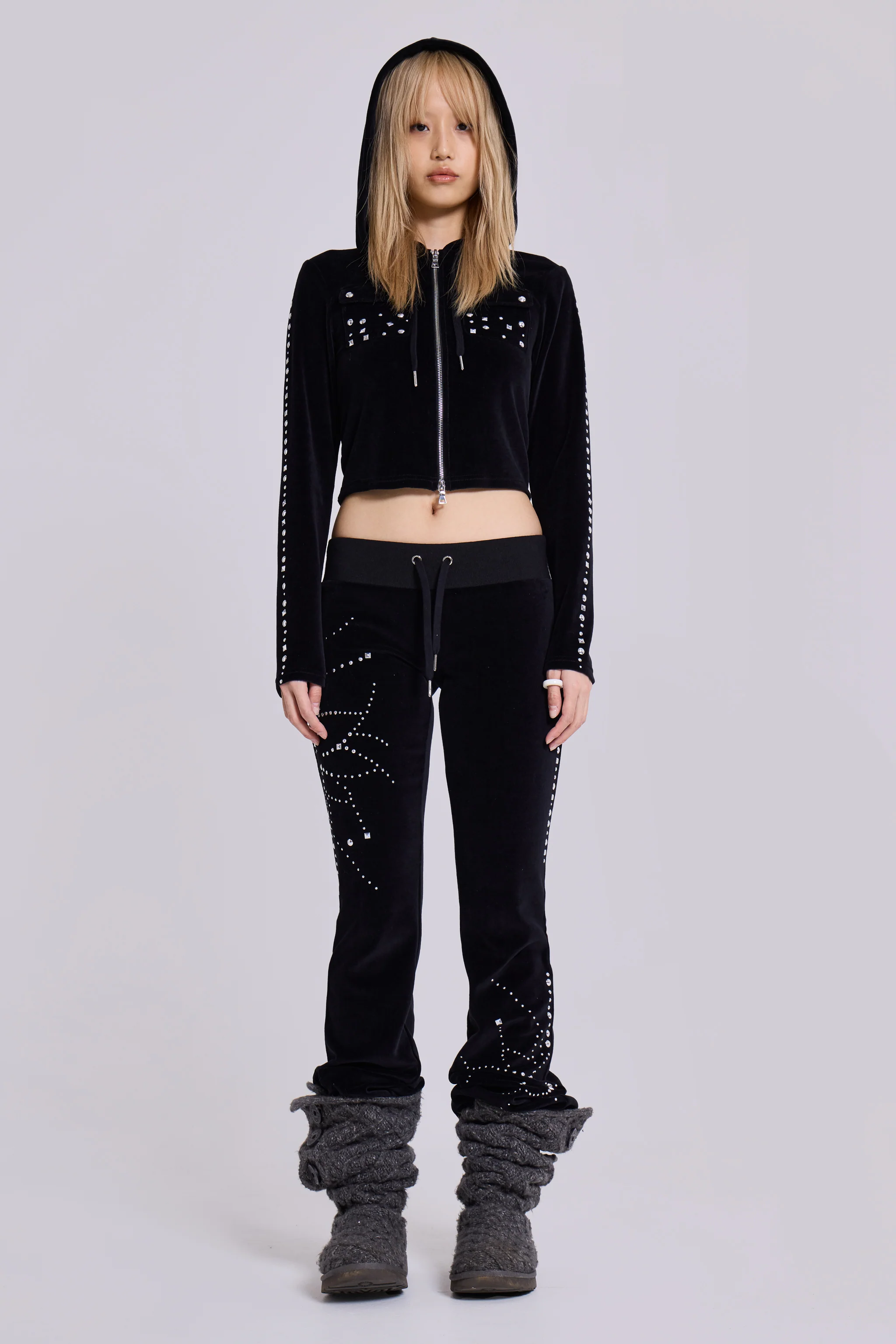 Superset Studded Velour Fitted Hoodie - Image 3