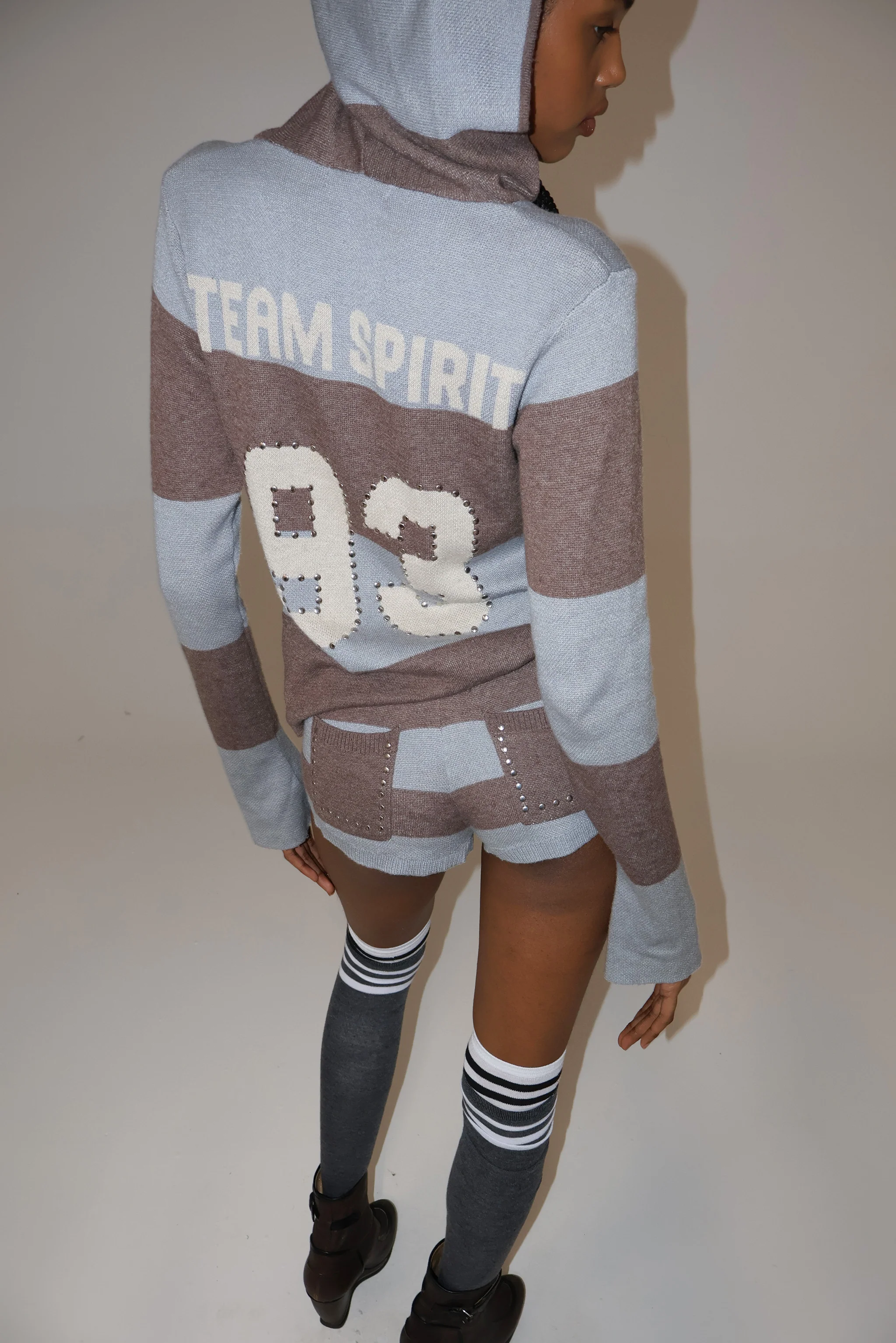 Team 93 Studded Knit Mini Shorts - Image 2