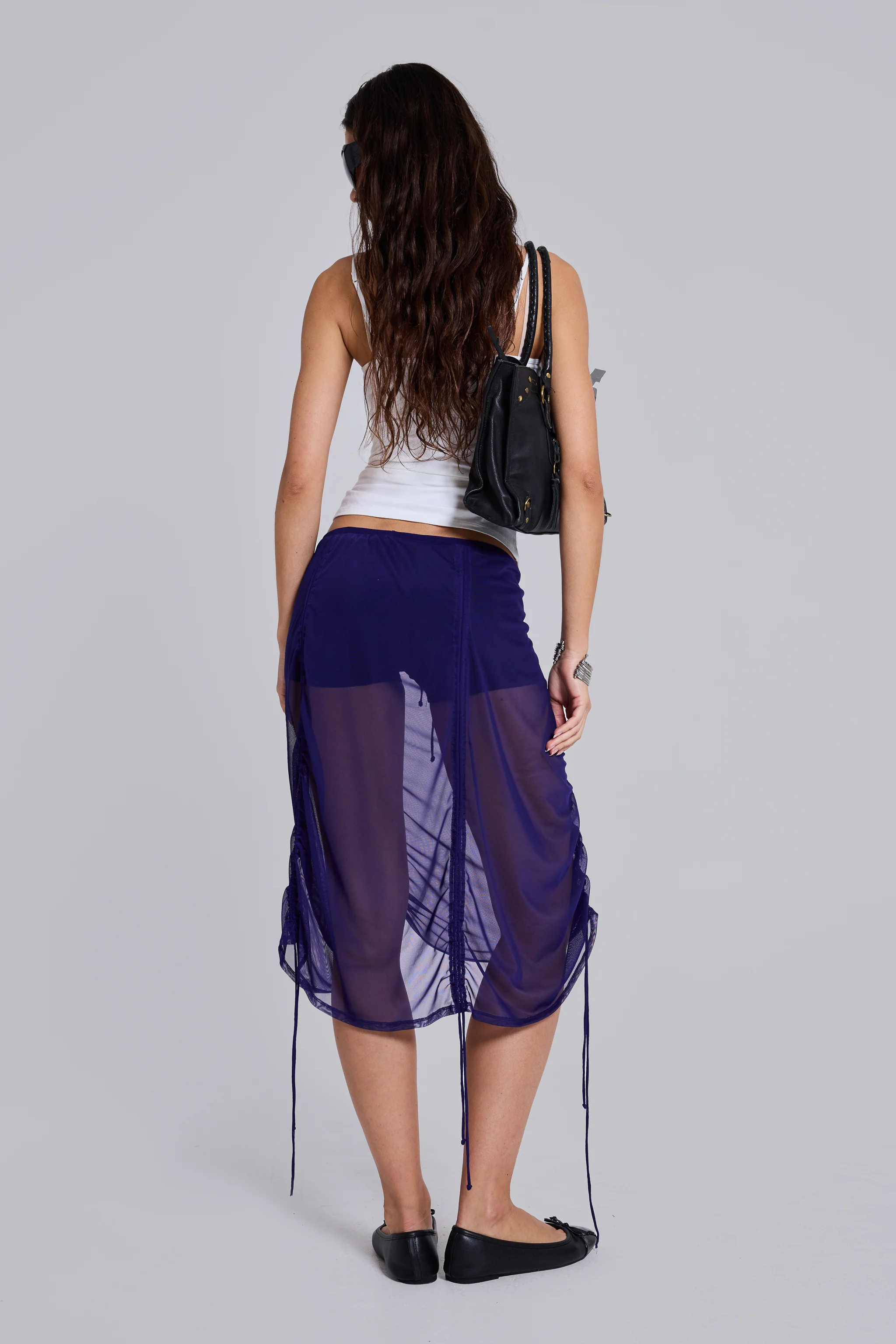 Velare Ruched Mesh Midi Skirt - Image 7