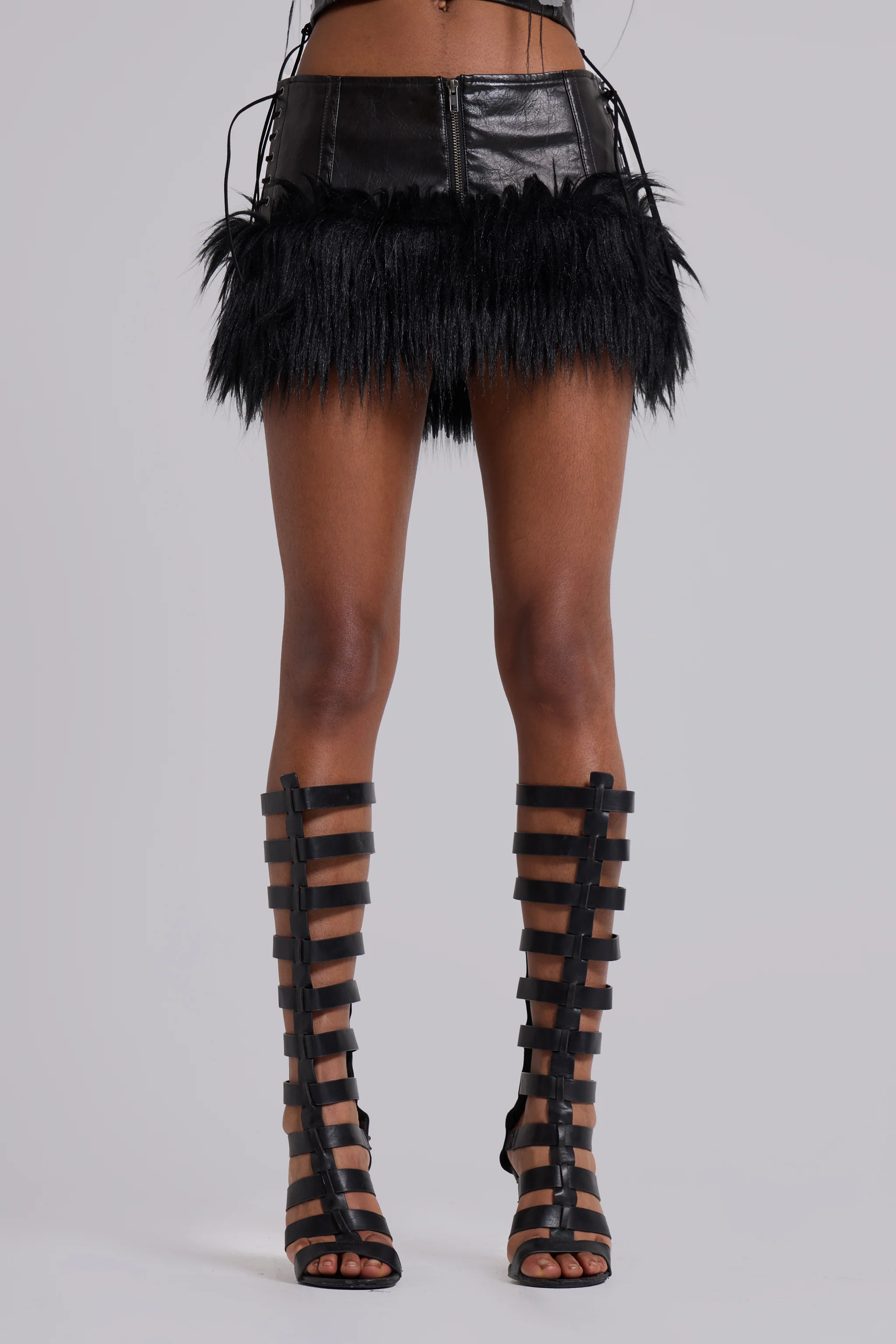 Viera Faux Fur and Leather Mini Skirt - Image 4