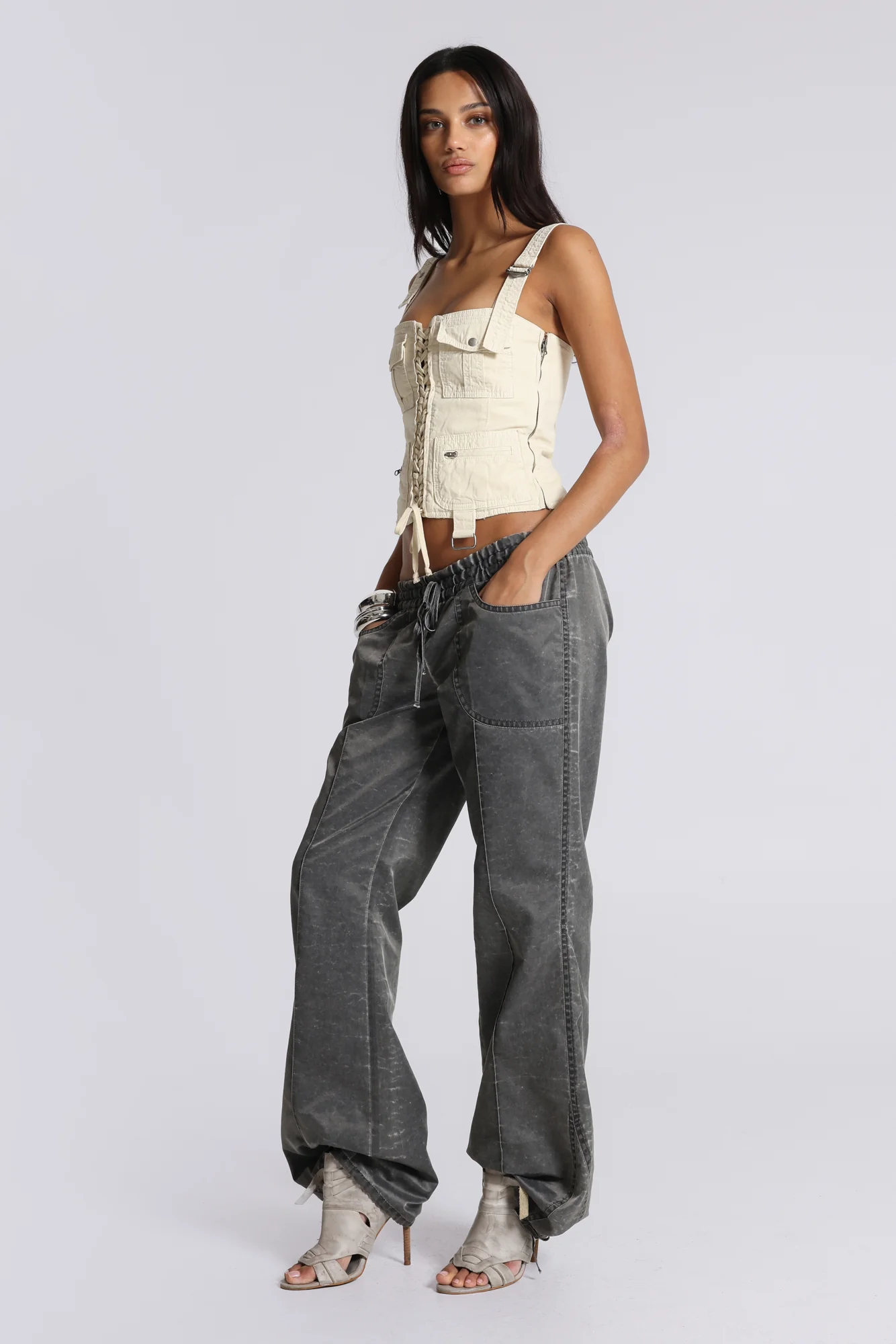 Vire Washed Satin Bootcut Cargos - Image 8