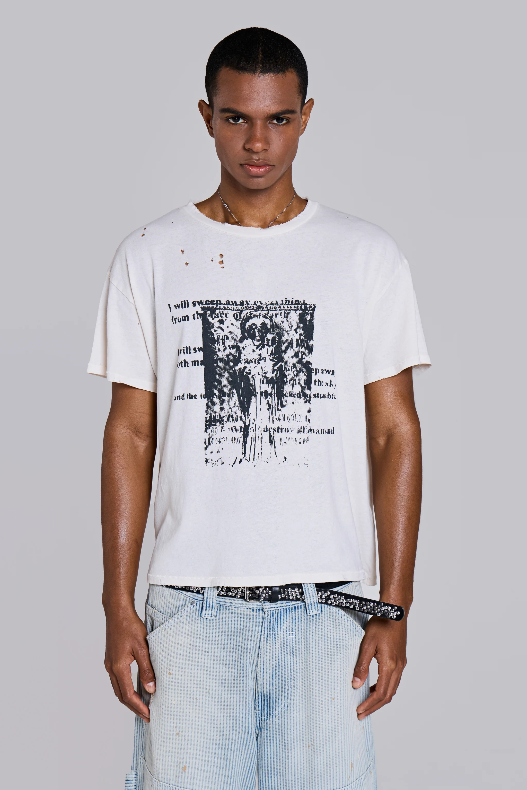 White Etching Cropped T-Shirt