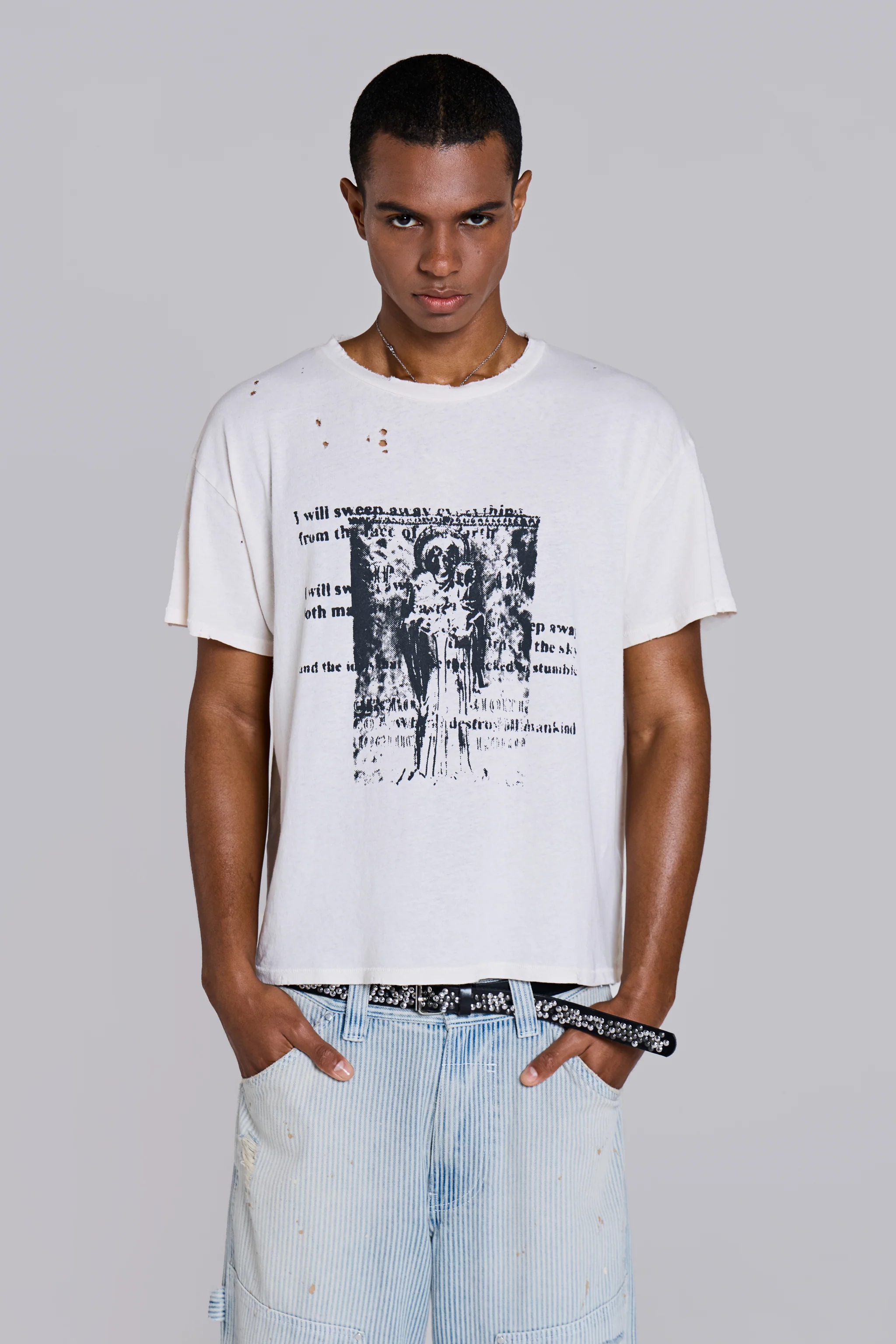 White Etching Cropped T-Shirt - Image 6